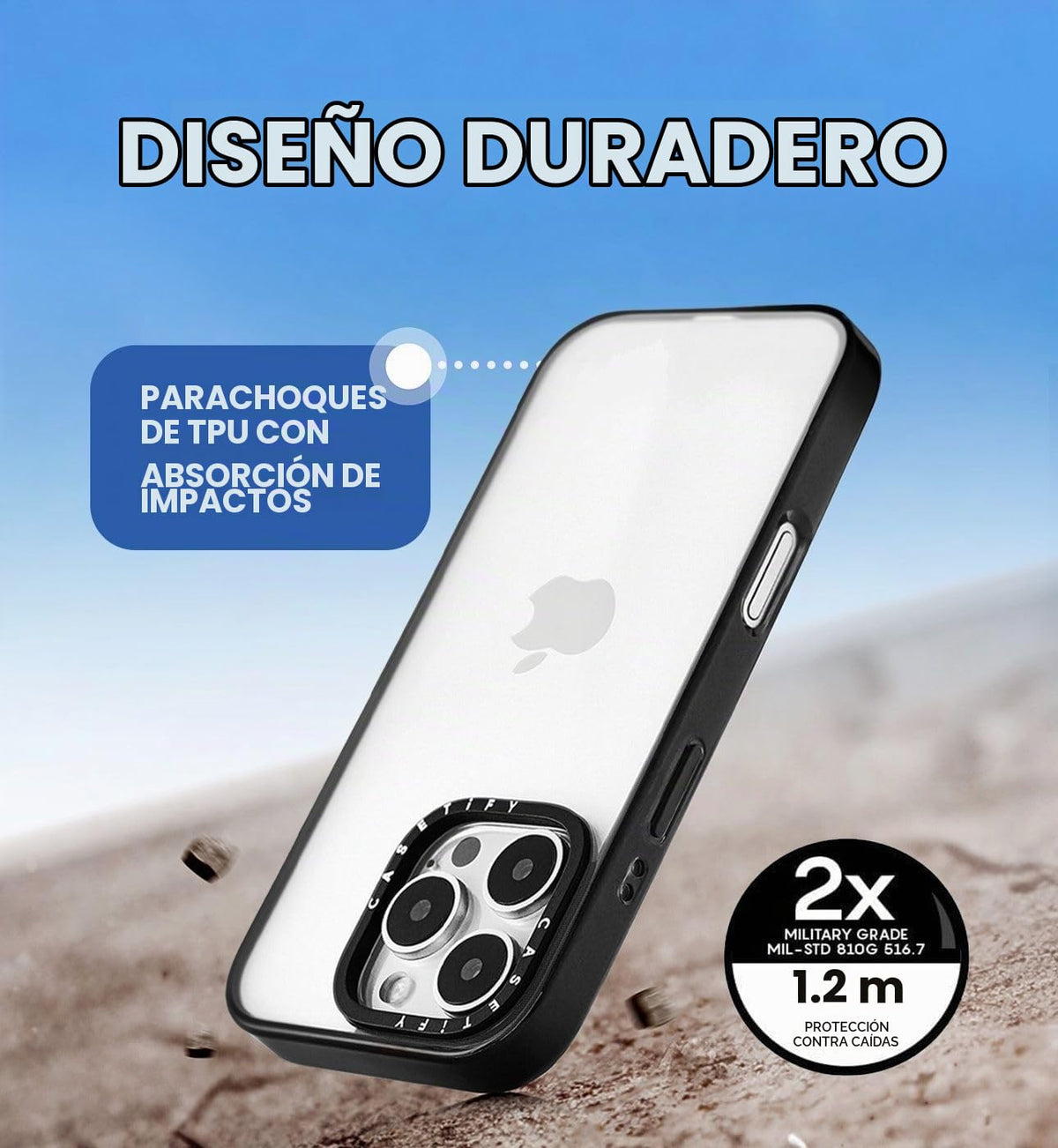 Funda Esencial CASETiFY Aqua Negro Transparente para iPhone 14 con Protección Doble Grado Militar