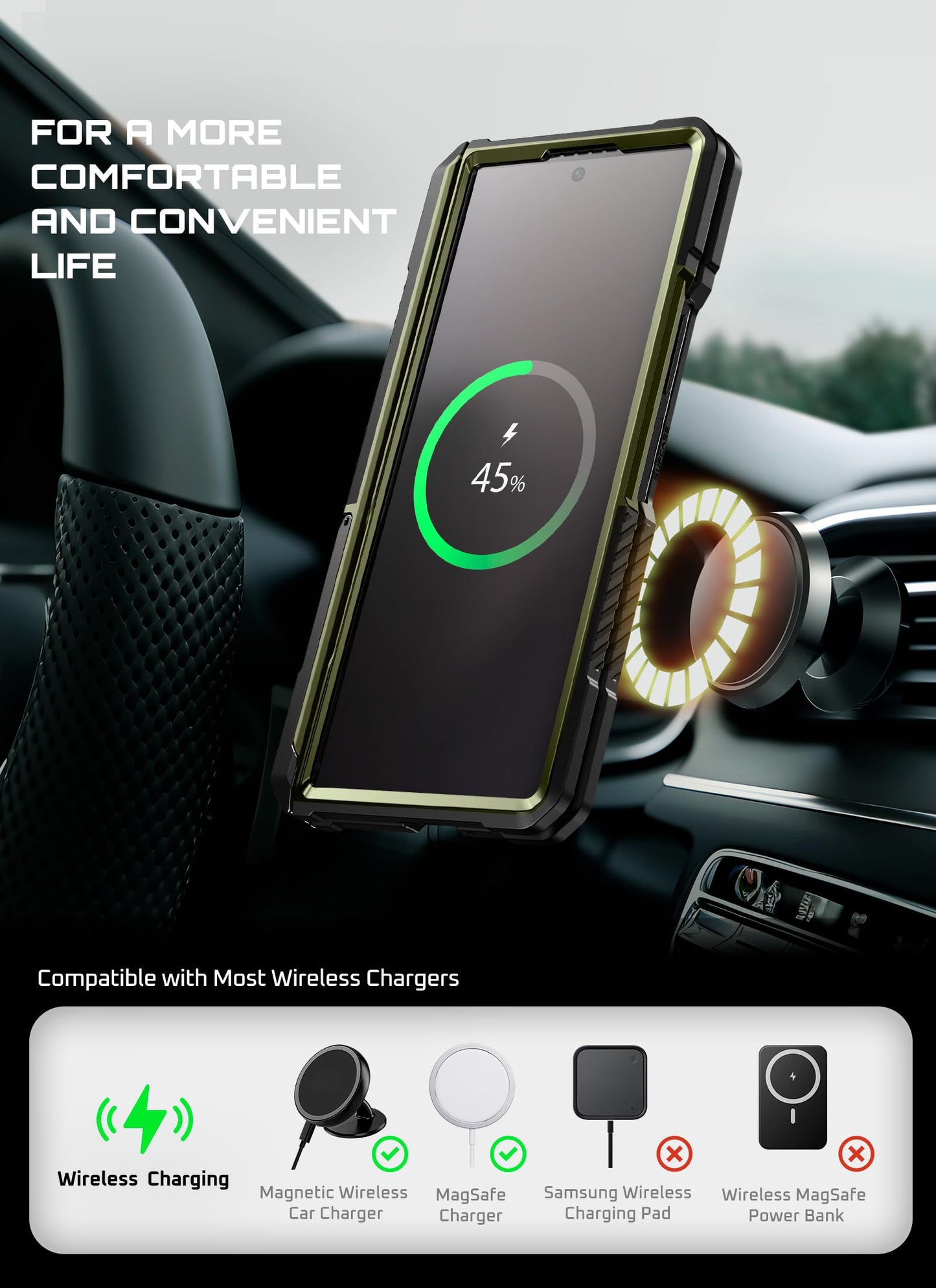 Funda Magnética SUPCASE Verde Protección Militar Samsung Galaxy Z Fold 7 con UBGrip y Vidrio Templado Integrado