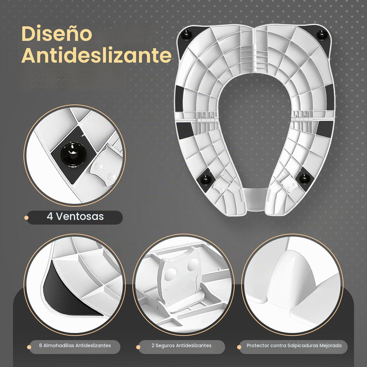 Baby Proof Me Essentials - Asiento de Inodoro para Niños con Protector Contra Salpicaduras, Plegable y Portátil con Bolsa, Asiento de Entrenamiento Antideslizante para Orinal de Viaje (Blanco)