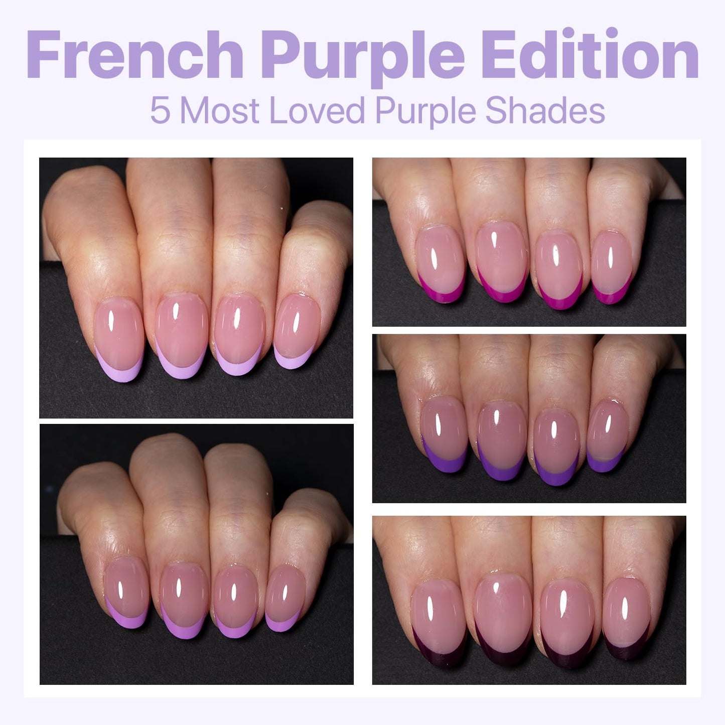 SXC Uñas Postizas con Punta Francesa Cosmetics – Serie Morada, Almendra Extracorta, Kit de Inicio X-Pro Tips | 160 Piezas, 16 Tamaños, 5 Estilos, Ideal para Principiantes