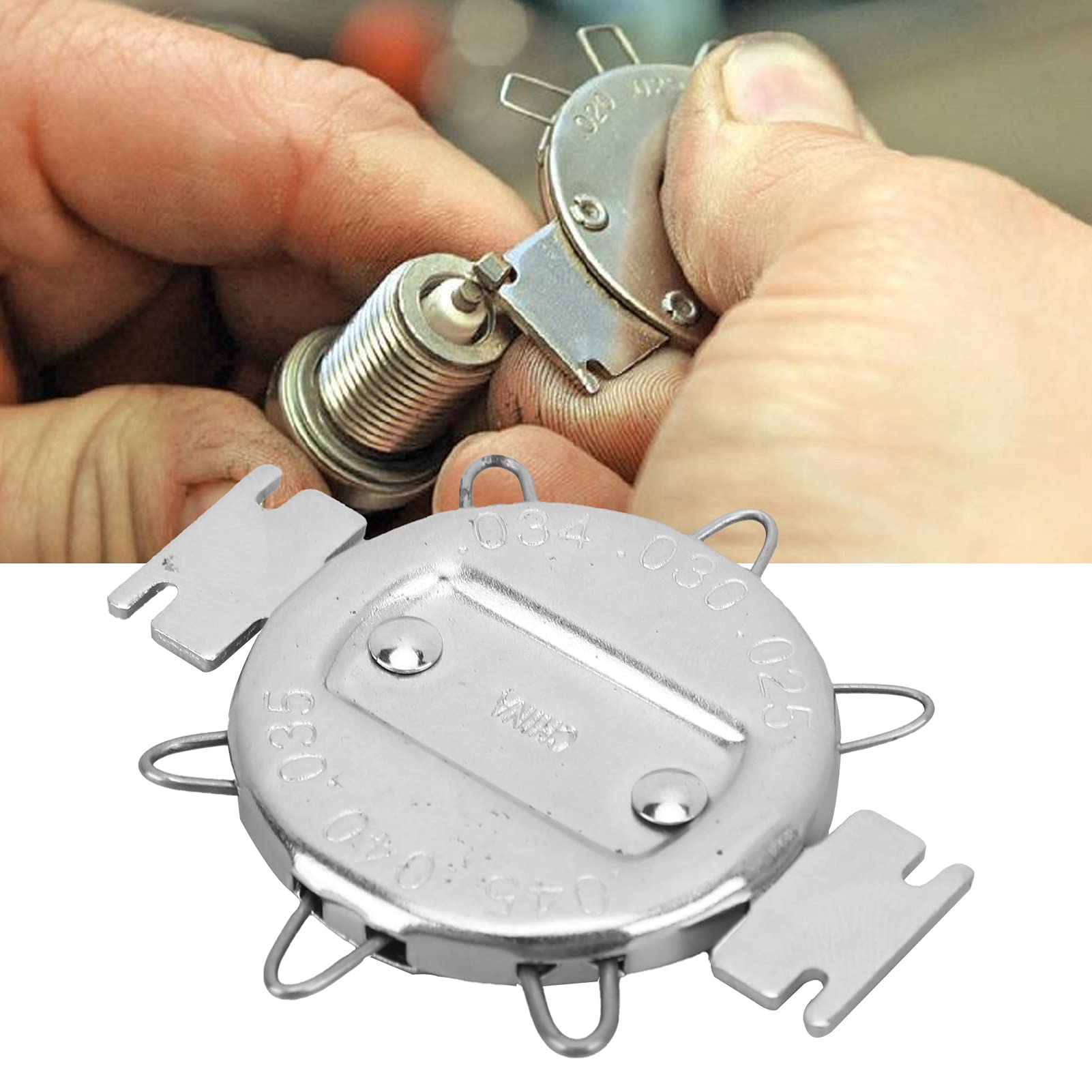 Calibrador de espesores de bujías, calibre de separación de bujías, alta tenacidad, 6 cables, cromado a prueba de óxido para medir(Plata)