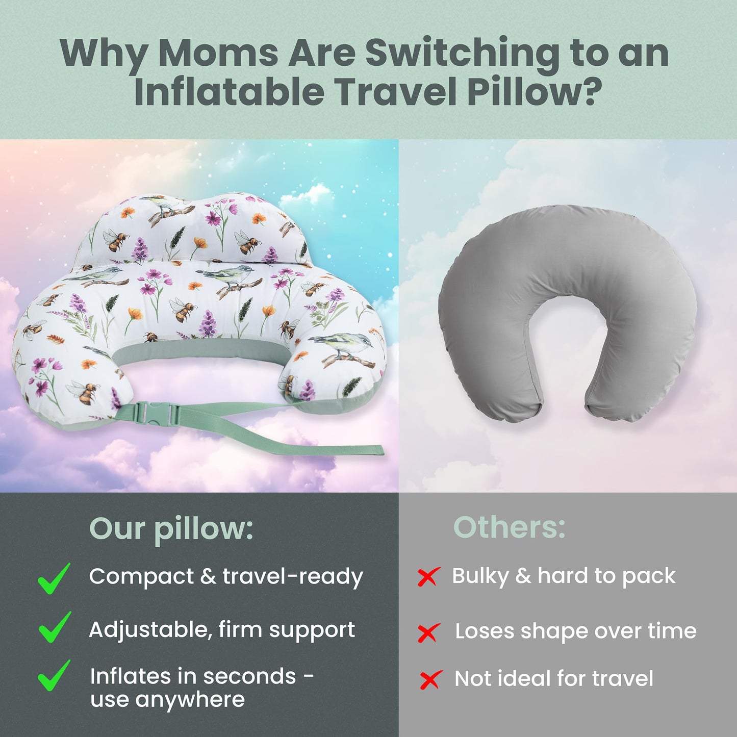 Little Traveler - Almohada de enfermería de viaje, inflable