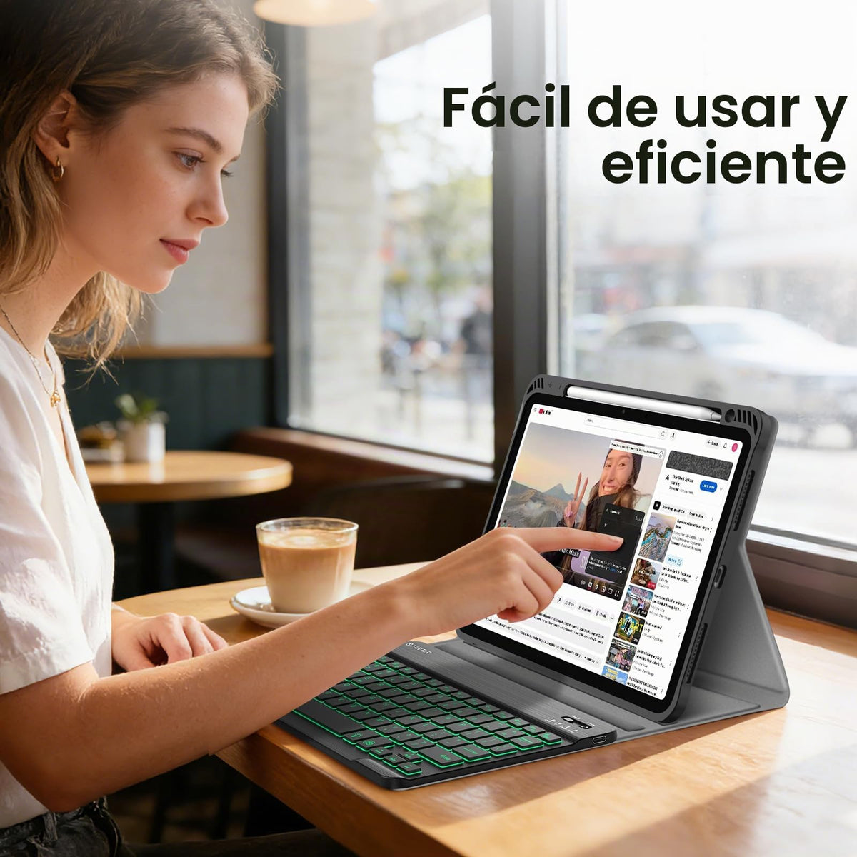 Funda con Teclado iPad Air Fintie Negro TPU Suave Desmontable Bluetooth
