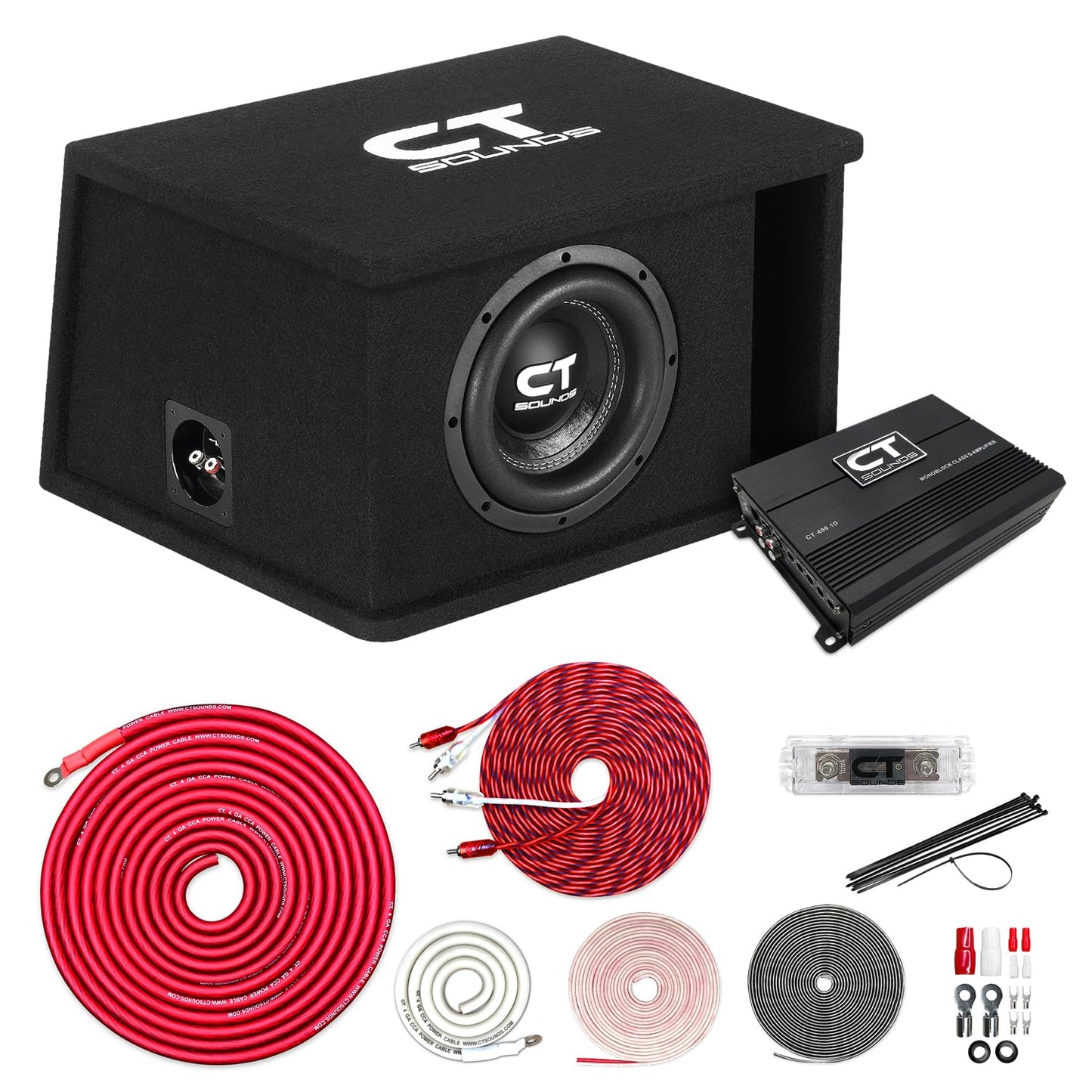 CT Sounds - Paquete Completo de Graves de 8 Pulgadas y 800 W con Caja de Subwoofer Cargada y Amplificador
