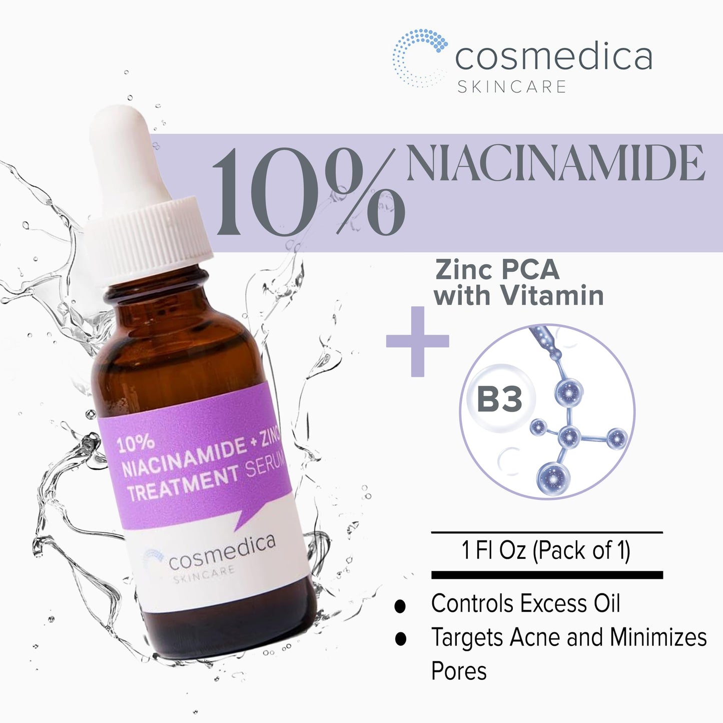 Cosmedica Skincare Ecokiwi SUERO DE NIACINAMIDA AL 10% + ZINC 1oz Cosmedica Skincare – Minimizador de poros, removedor de manchas oscuras, antienvejecimiento, tratamiento del acné para piel sensible brillante y juvenil