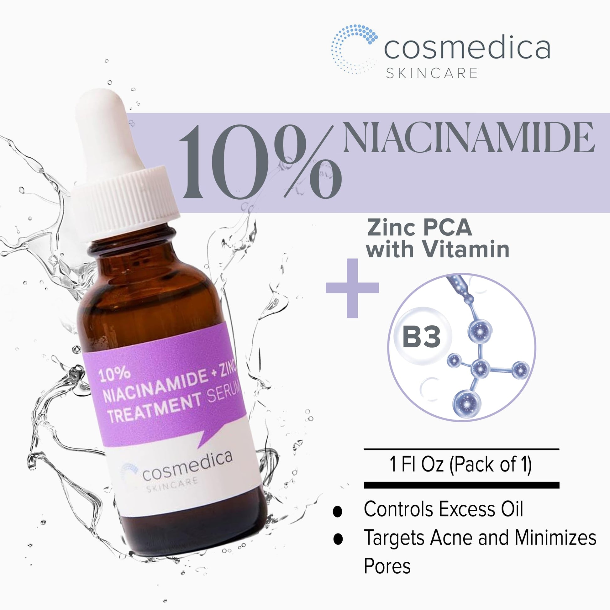 Cosmedica Skincare Ecokiwi SUERO DE NIACINAMIDA AL 10% + ZINC 1oz Cosmedica Skincare – Minimizador de poros, removedor de manchas oscuras, antienvejecimiento, tratamiento del acné para piel sensible brillante y juvenil