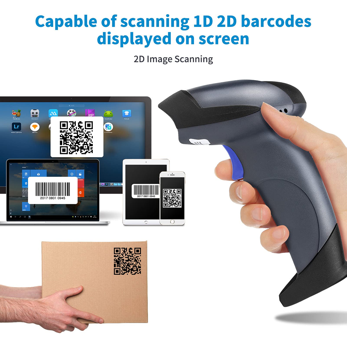 Escáner de Código de Barras NETUM Inalámbrico QR con Soporte 3 en 1 Bluetooth USB