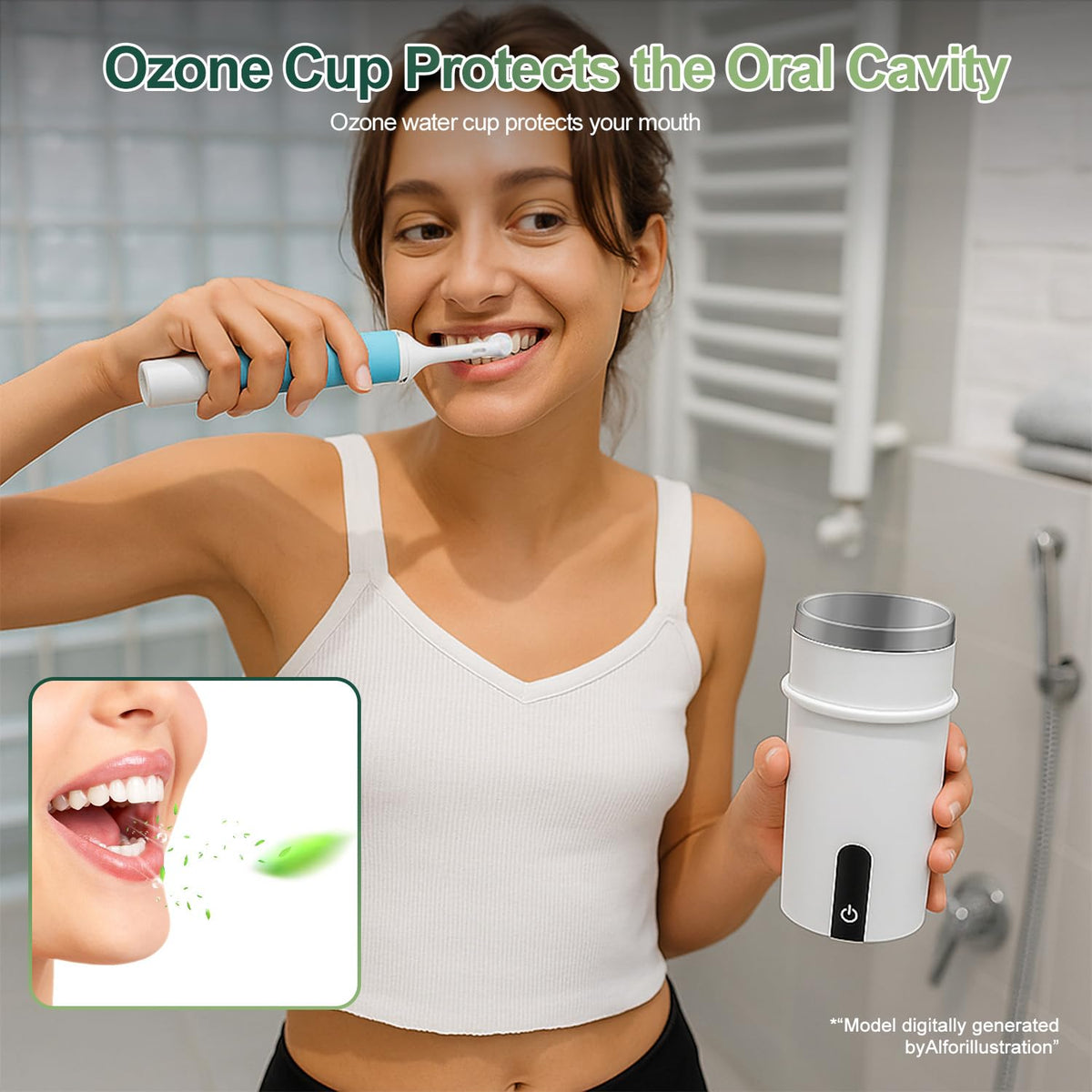 Vaso Generador de Agua con Ozono MHTGYLMY Blanco Multiusos Recargable para Cuidado Bucal y Limpieza de Frutas