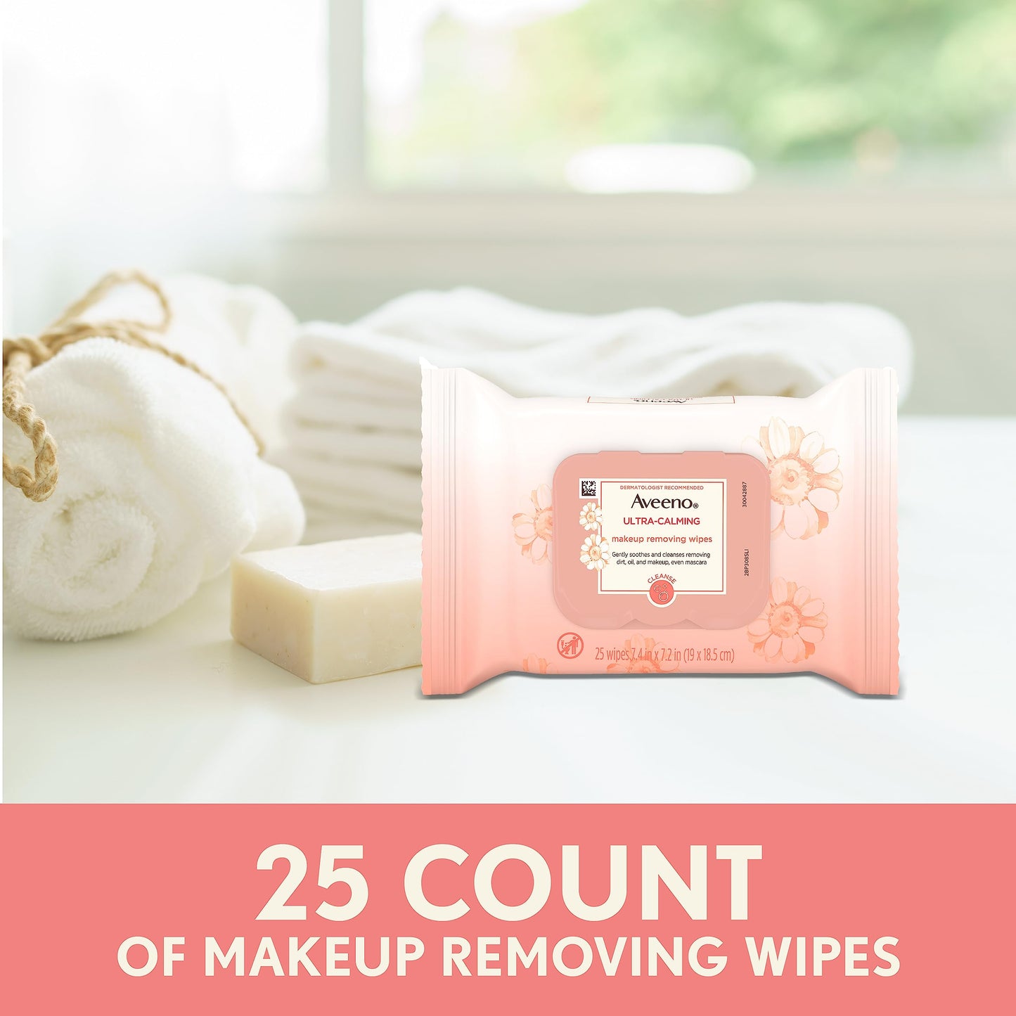 Aveeno Ultra-Calming Cleansing Oil-Free Makeup Removing Wipes for Sensitive Skin, 25 Count