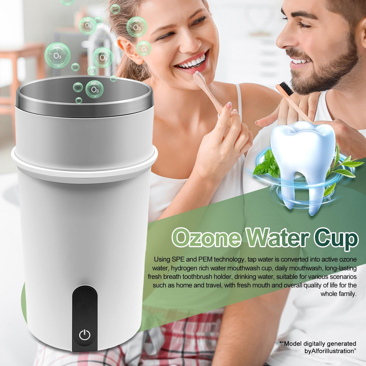 Vaso Generador de Agua con Ozono MHTGYLMY Blanco Multiusos Recargable para Cuidado Bucal y Limpieza de Frutas