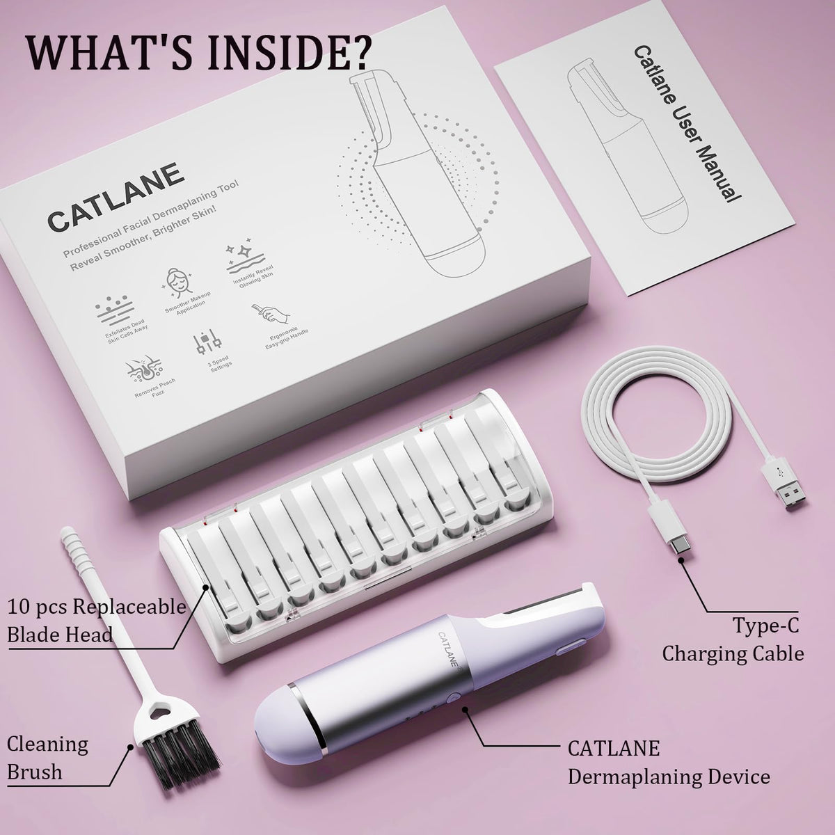 Dermaplane - Maquinilla de afeitar para cara de mujer, herramienta de dermatiamiento para cara, exfoliación suave y sistema de depilación con pelusa de melocotón con 10 cuchillas de dermaplaning