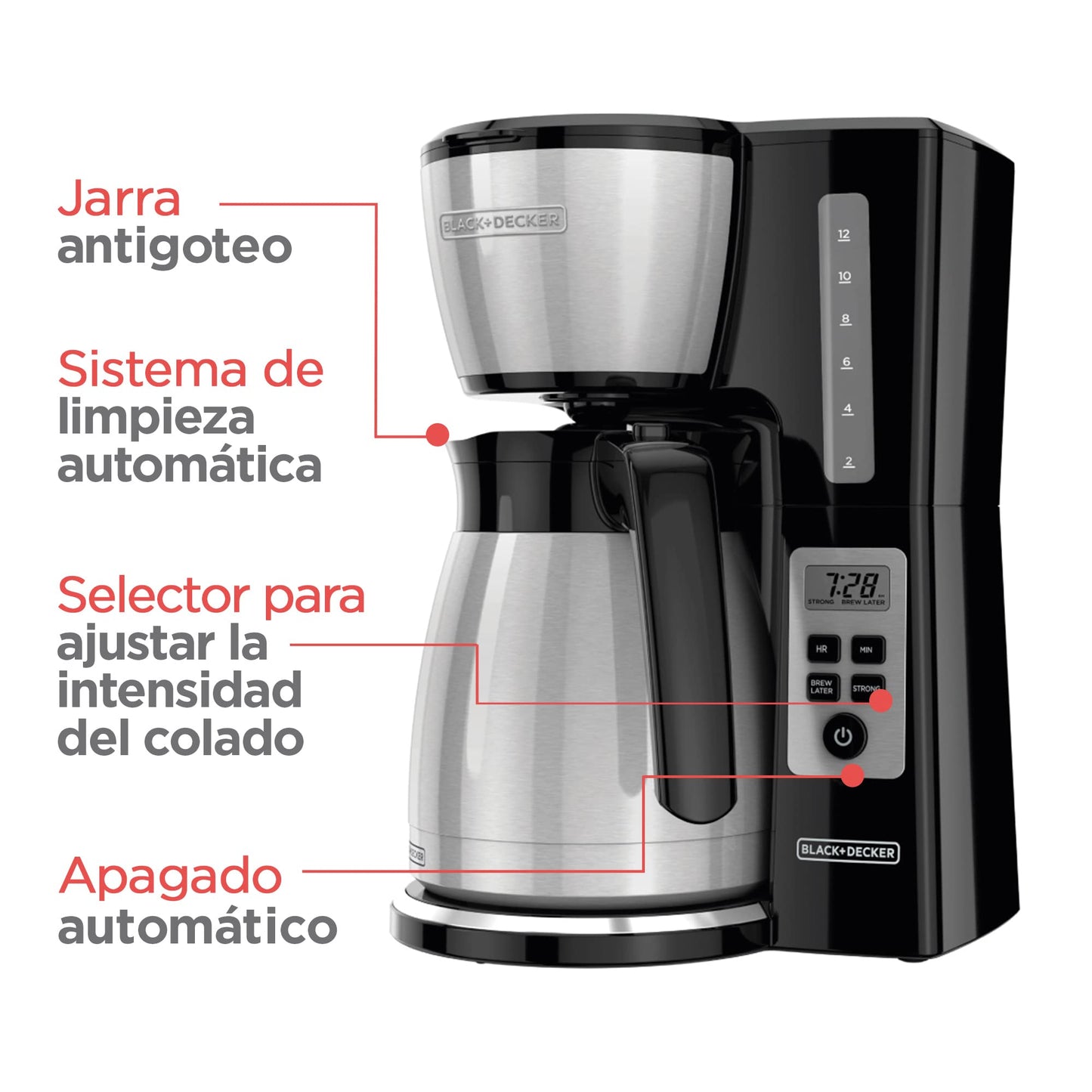 Cafetera BLACK+DECKER Automática Jarra Térmica de acero. 12 Tazas