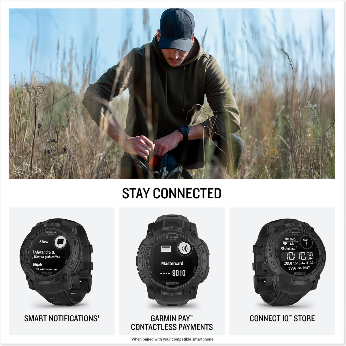 Smartwatch Garmin Instinct 3 Táctico Solar Negro con GPS y Bisel Reforzado para Hombre