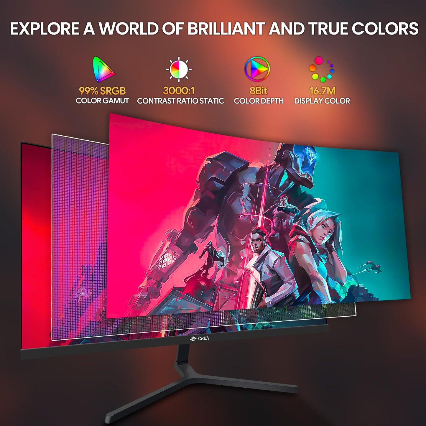 CRUA Monitor de juego curvado de 24 pulgadas, 144 hz/165 hz FHD 1080P Monitor de computadora sin marco, monitores de PC compatibles con AMD Freesync, 99% sRGB, DP, HDMI, compatible con instalaciones