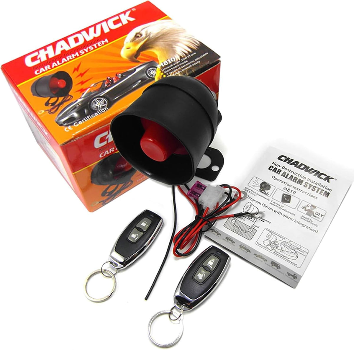 Alarma de Coche CHADWICK Universal Sin Ribete con 2 Controles Remotos y Sensibilidad de 7 Niveles