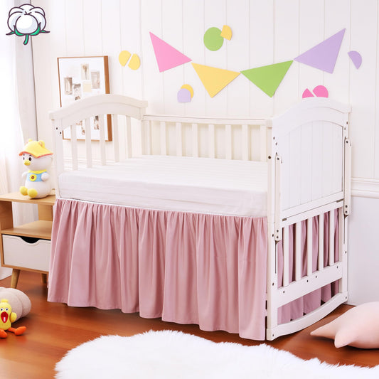 Falda de cuna con volante de polvo 100% algodón - Natural, suave, transpirable para la delicada piel del bebé, falda de cuna para niños y niñas, se adapta a cunas estándar de 28 x 52 pulgadas con