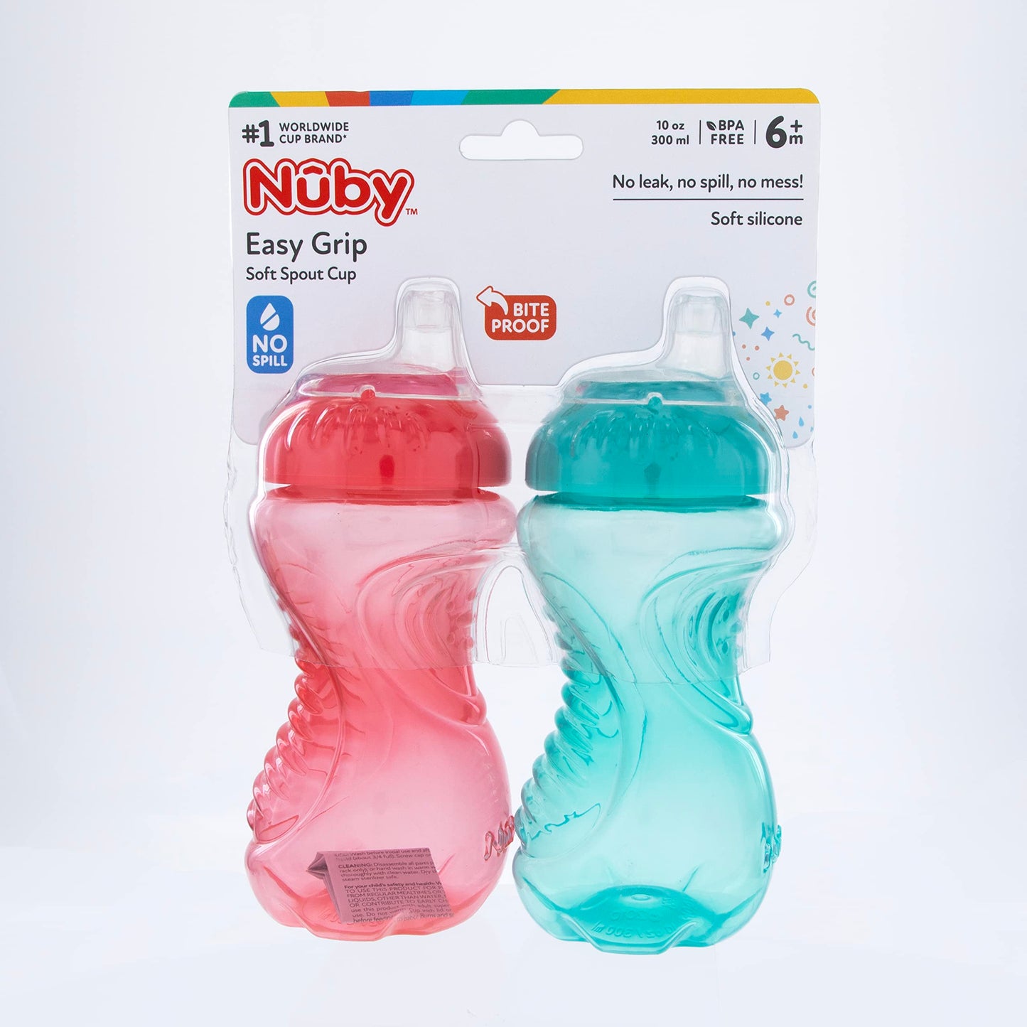 Nuby 2 Pack No Spill Cup, 10 Ounce, Colors May Vary