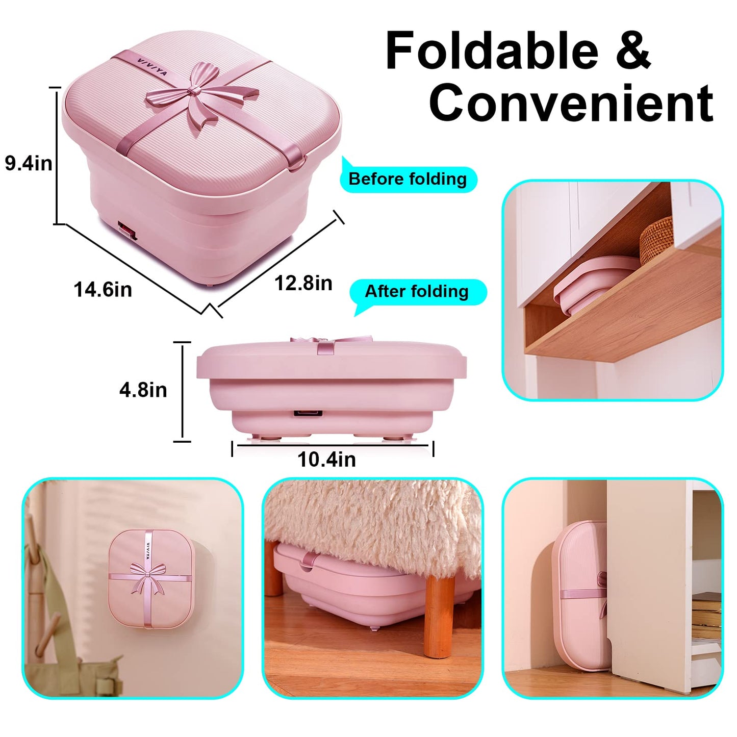 Spa de Baño Plegable VIVIYA con Rodillos de Calor y Masaje, Luz LED y Chorros de Burbujas para Uso Doméstico