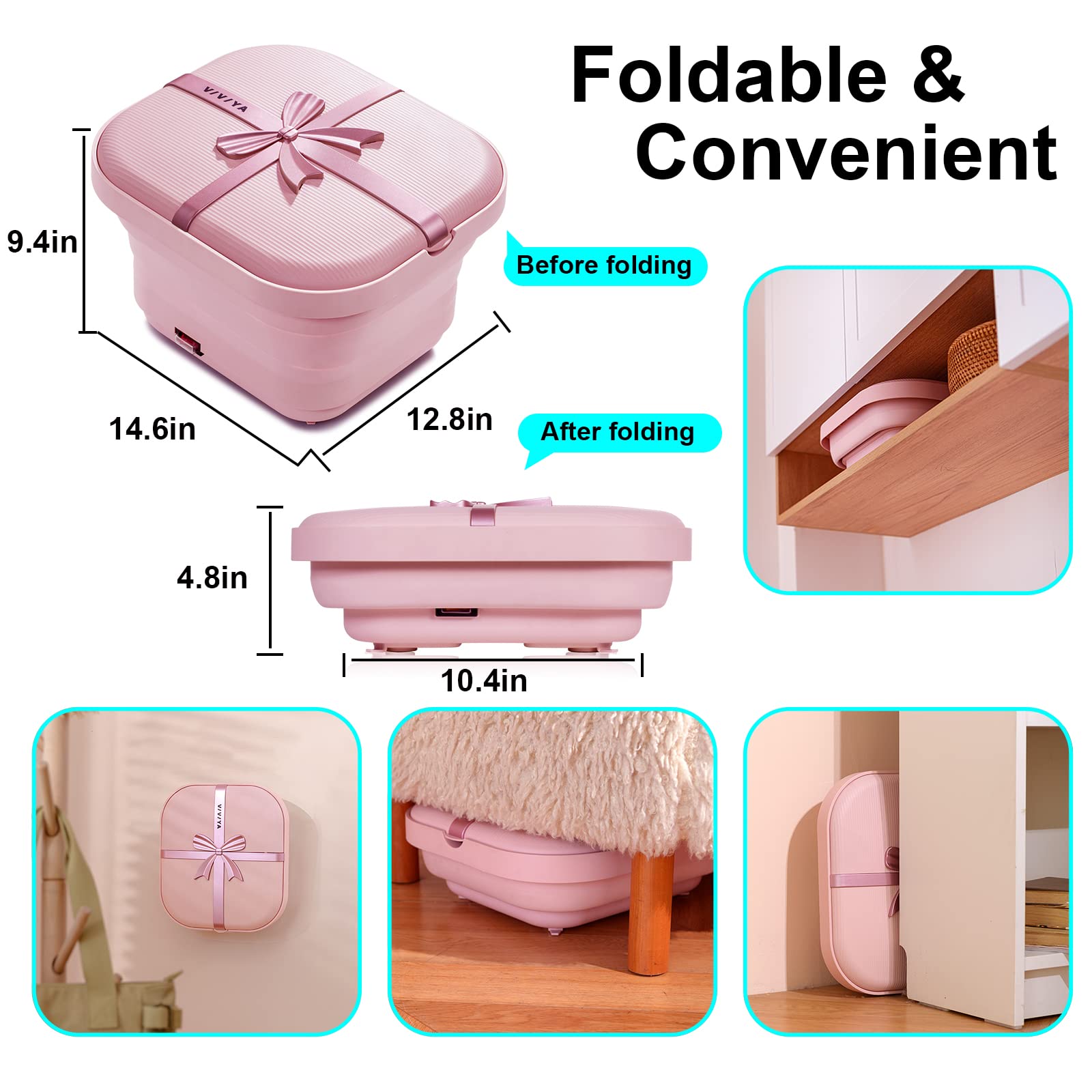 Spa de Baño Plegable VIVIYA con Rodillos de Calor y Masaje, Luz LED y Chorros de Burbujas para Uso Doméstico