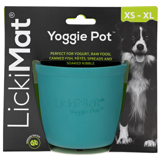 LICKIMAT Yoggie Pot - Distracción, diversión y enriquecimiento Dispensador de goma de larga duración para todos los tamaños de perros y alimentador lento para perros pequeños. The Newest LickiMat