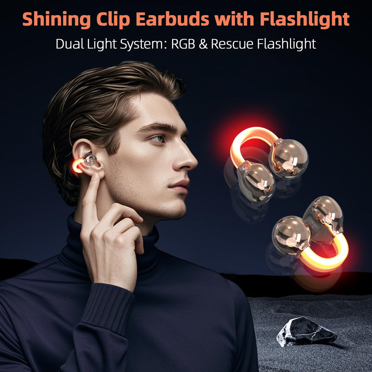 Auriculares Bluetooth xzqioue Brillantes con Clip Negro con Micrófono y 20 Horas de Juego para Deportes Nocturnos y Fiestas