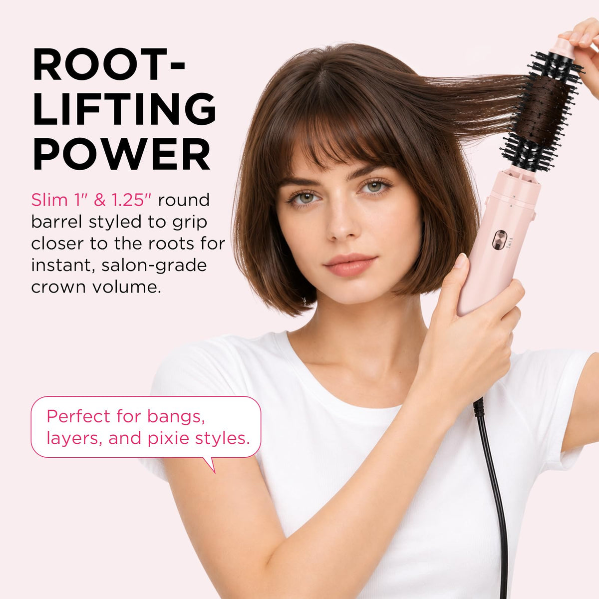 Cepillo para Secador de Pelo Aima Beauty Rosa con Aire Caliente Iónico y Cerdas Copetudas