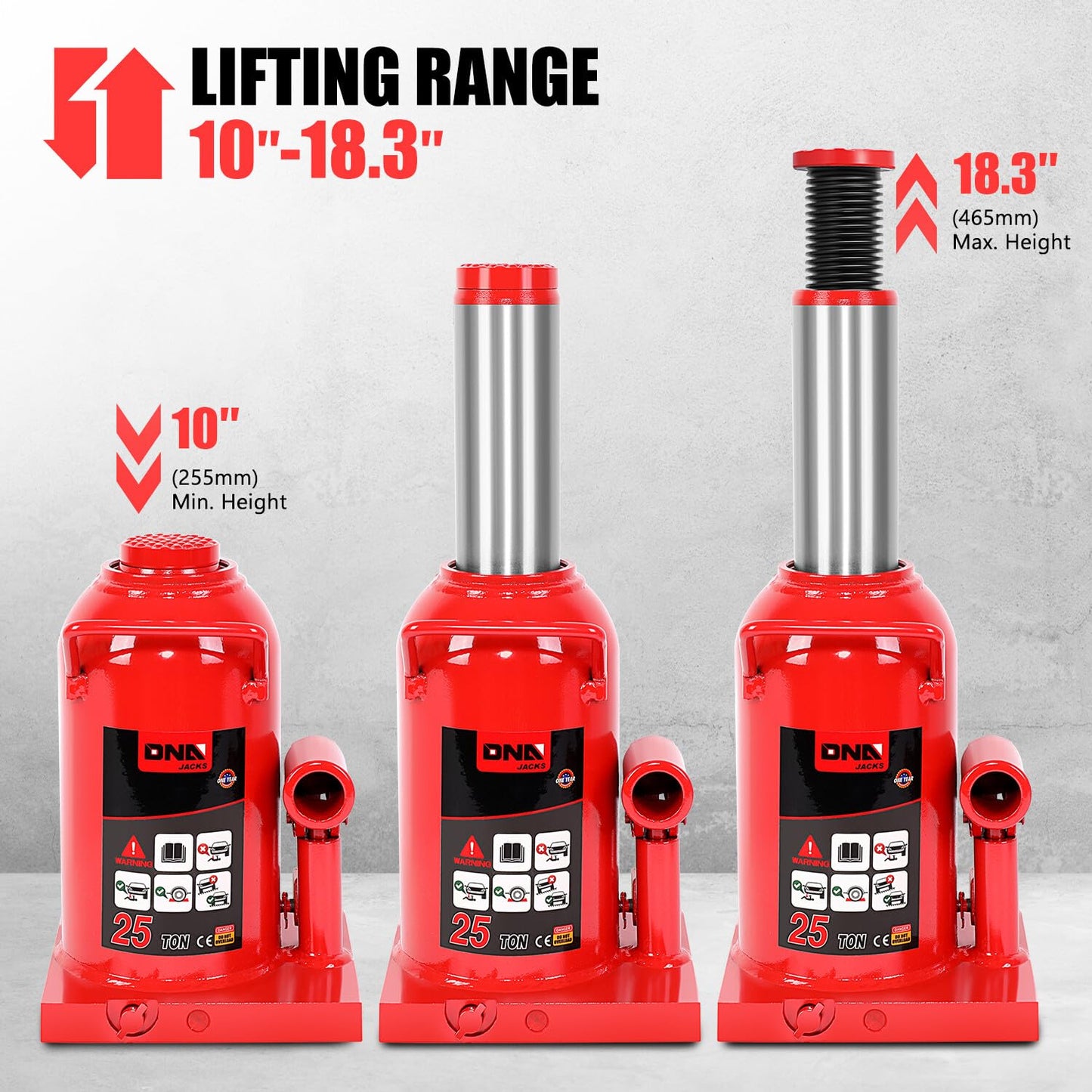 DNA MOTORING - Botella hidráulica soldada con autógena para reparación de vehículos, camionetas, camionetas, con Mango Manual, Rojo, 25 toneladas / 55.000 Libras