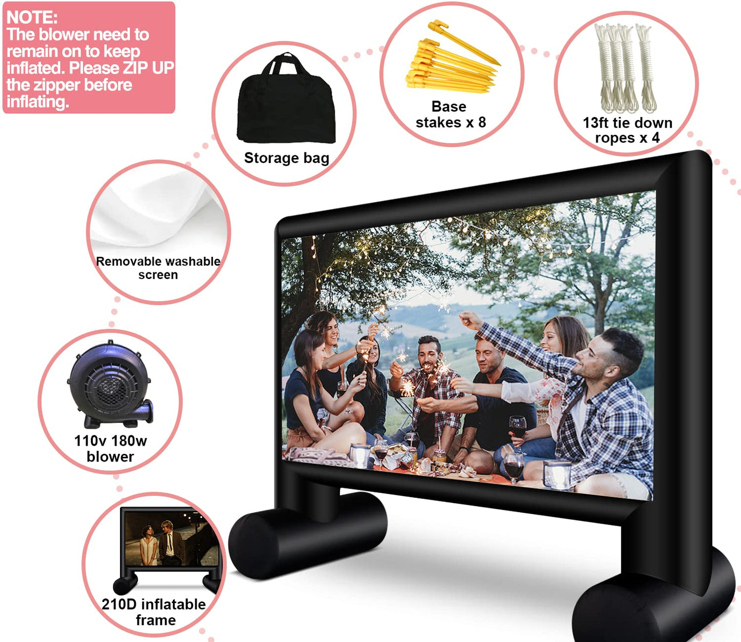 XHYCPY Pantalla de proyección Inflable de 17' con soplador - Soporta proyección Frontal o Trasera para la Noche de Cine en el Patio Trasero