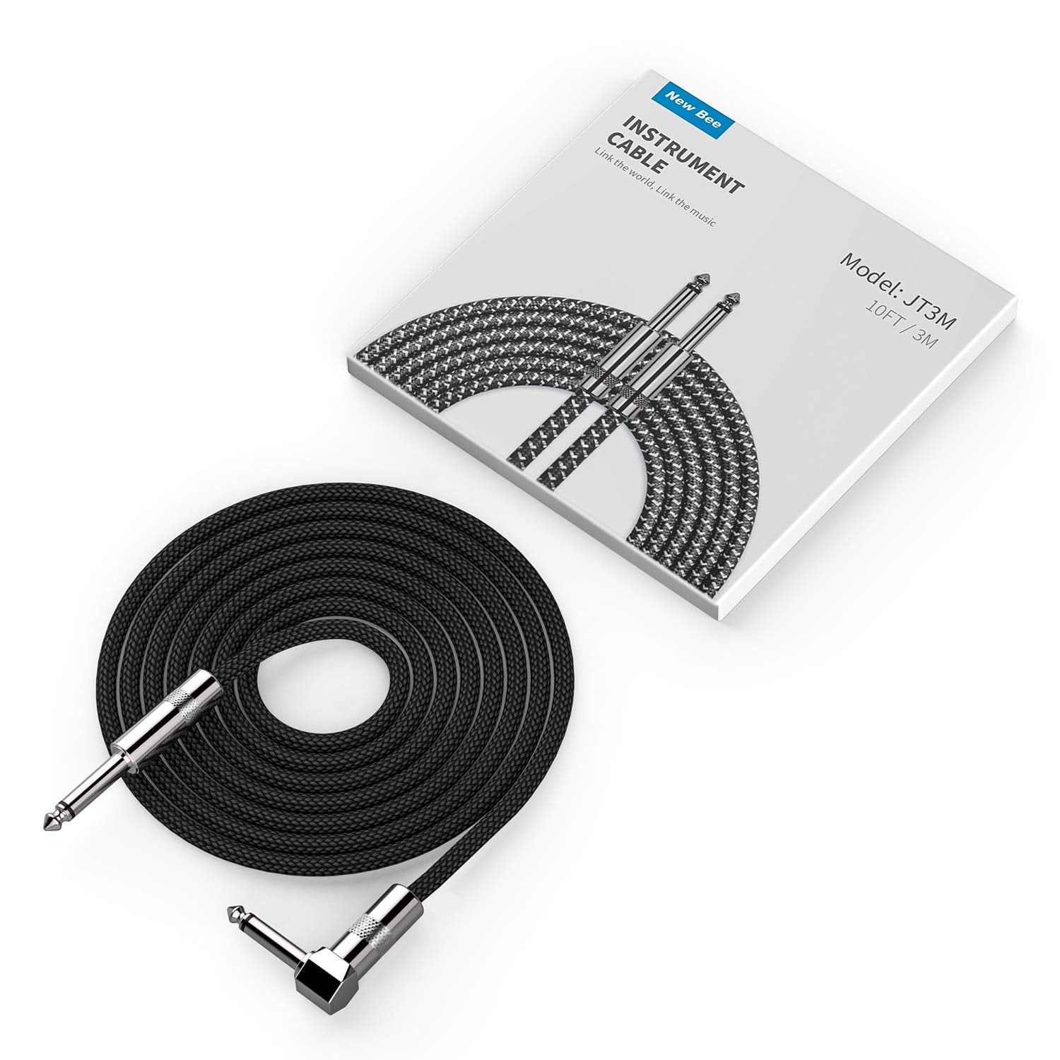 Cable de Guitarra 10 Feet New Bee, Cavo Audio Professionale, Adaptador de Audio Estéreo Balanceado Cable Trenzado de Nailon,Cable Amplificador de Bajo para Guitarra Eléctrica, Bajo, Mandolina Eléctrica, Audio Profesional (Ángulo Recto a Recto)