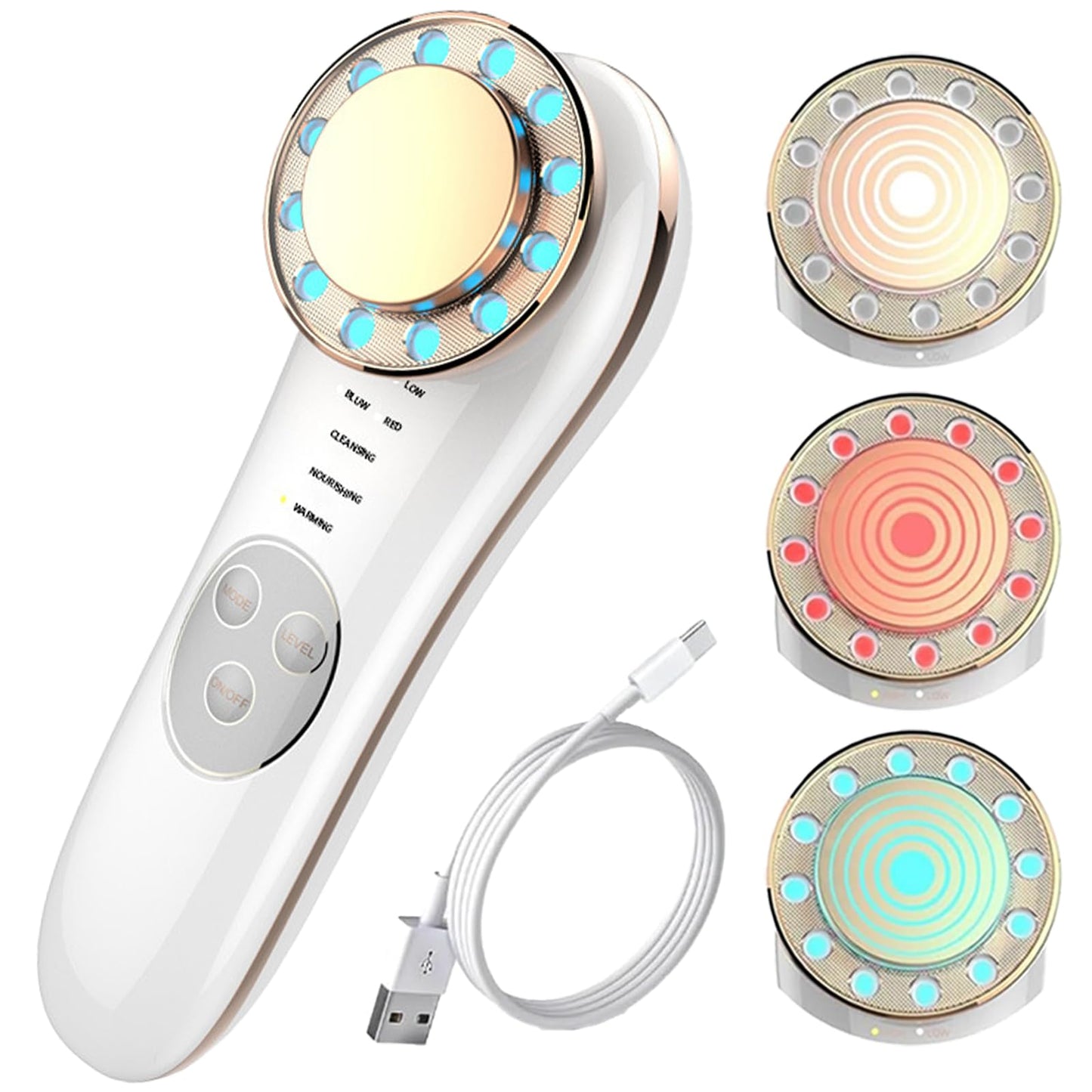 Masajeador Facial Eléctrico,Dispositivo de Belleza Facial,7 en 1 Máquina con Frío Calor Fototerapia Roja y Cuidado de Ojos,Limpieza Profunda,Mujer Portátil Recargable USB Regalo para Mujer