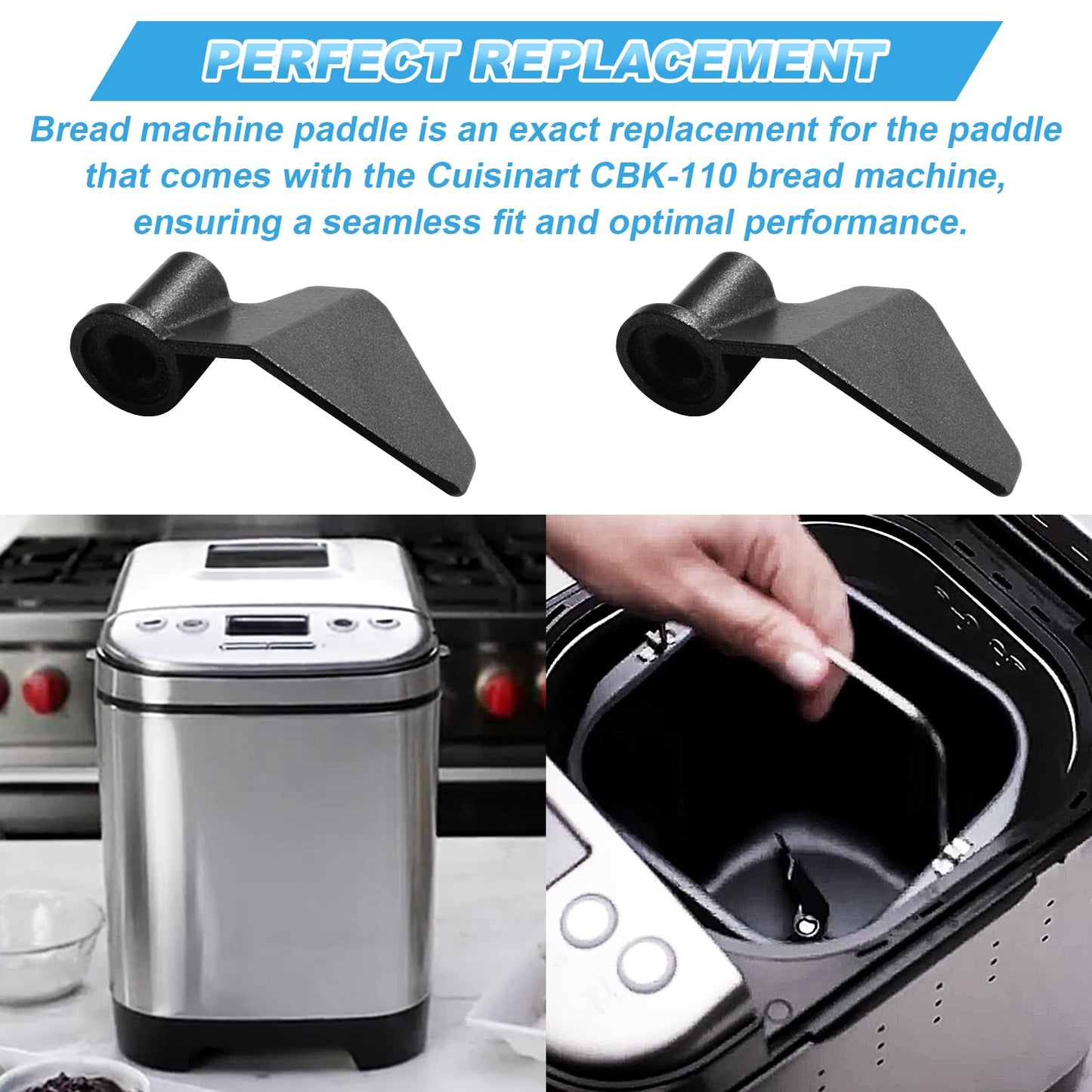 Paleta Amasadora Aillsa para Máquina de Pan Cuisinart Negra, Reemplazo Eficiente (2 Piezas)