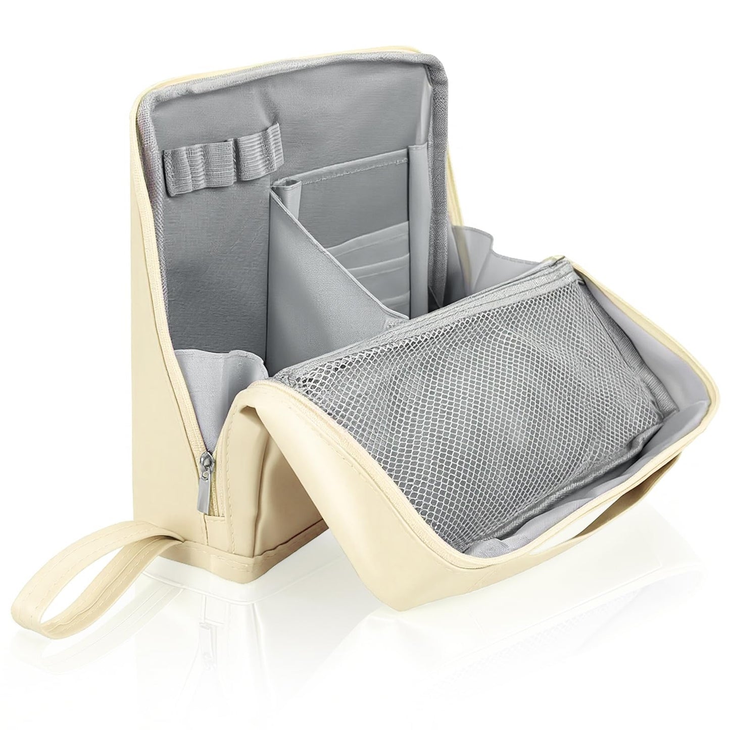 Seektik - Bolsa de maquillaje de pie con múltiples compartimentos, bolsa de maquillaje portátil impermeable plegable de viaje bolsa de maquillaje de pie con almacenamiento de cepillo para polvo para