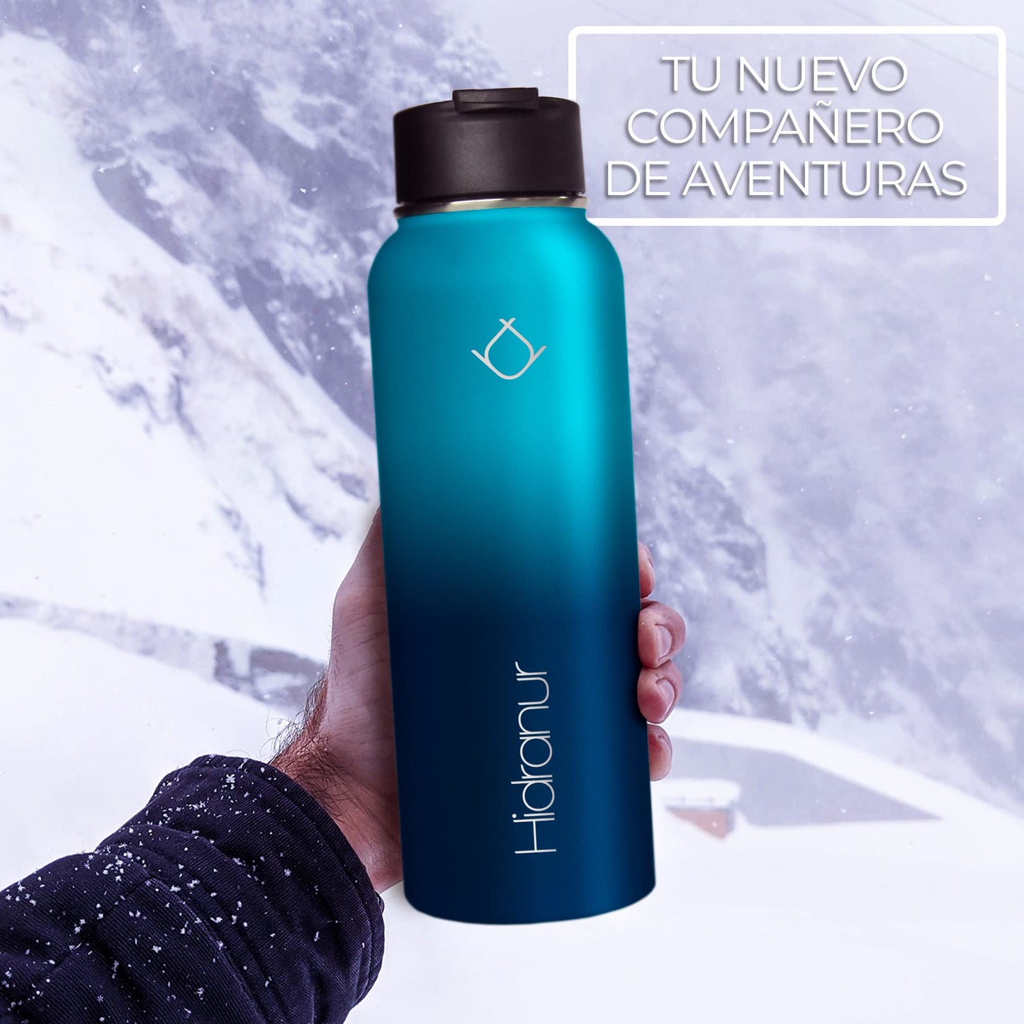Hidranur Termo de Acero Inoxidable Doble Aislamiento Térmico, Termo Para Café 40 oz (1182.94 ml), 3 Tapas Herméticas, 2 Popotes, 24 Hrs de Agua Caliente y Fría (Verde, 40 Oz (1182.94 ml))