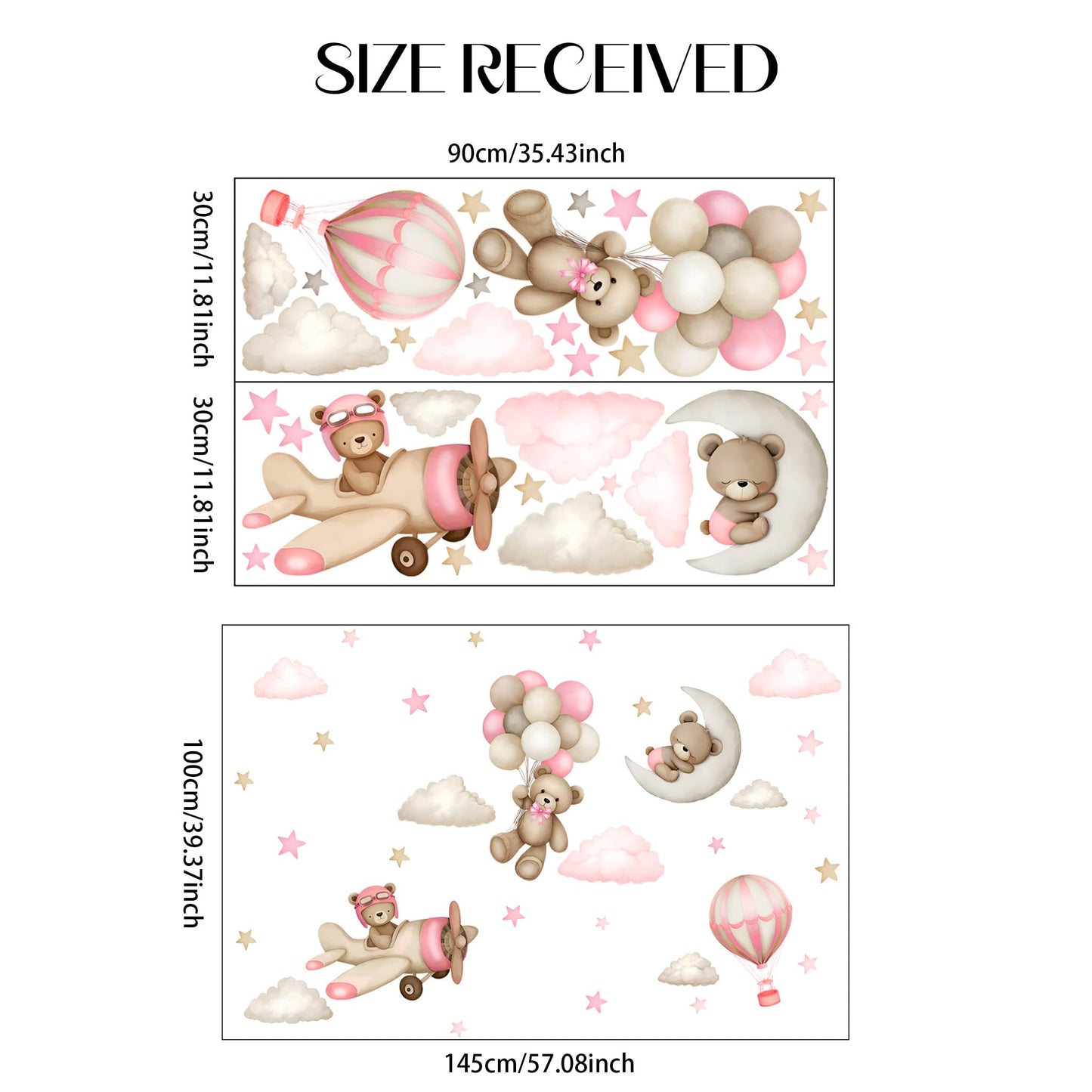 Calcomanías de pared de oso de peluche, diseño de oso de dibujos animados, globos de aire, estrella, luna, decoración de pared para habitación de niños, niñas y niños, habitación de bebé, decoración