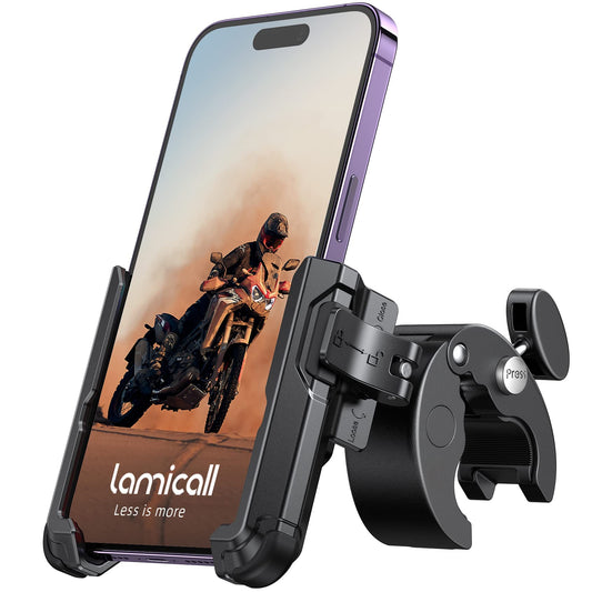 Lamicall Porta Celular para Moto - [No Cover Cámara] [1s Bloquear y Desbloquear] Soporte para Bicicleta Motocicleta para 2.4~3.54" Celular de Ancho, iPhone 16/15/14/13/12/11, Samsung, Xiaomi, Huawei