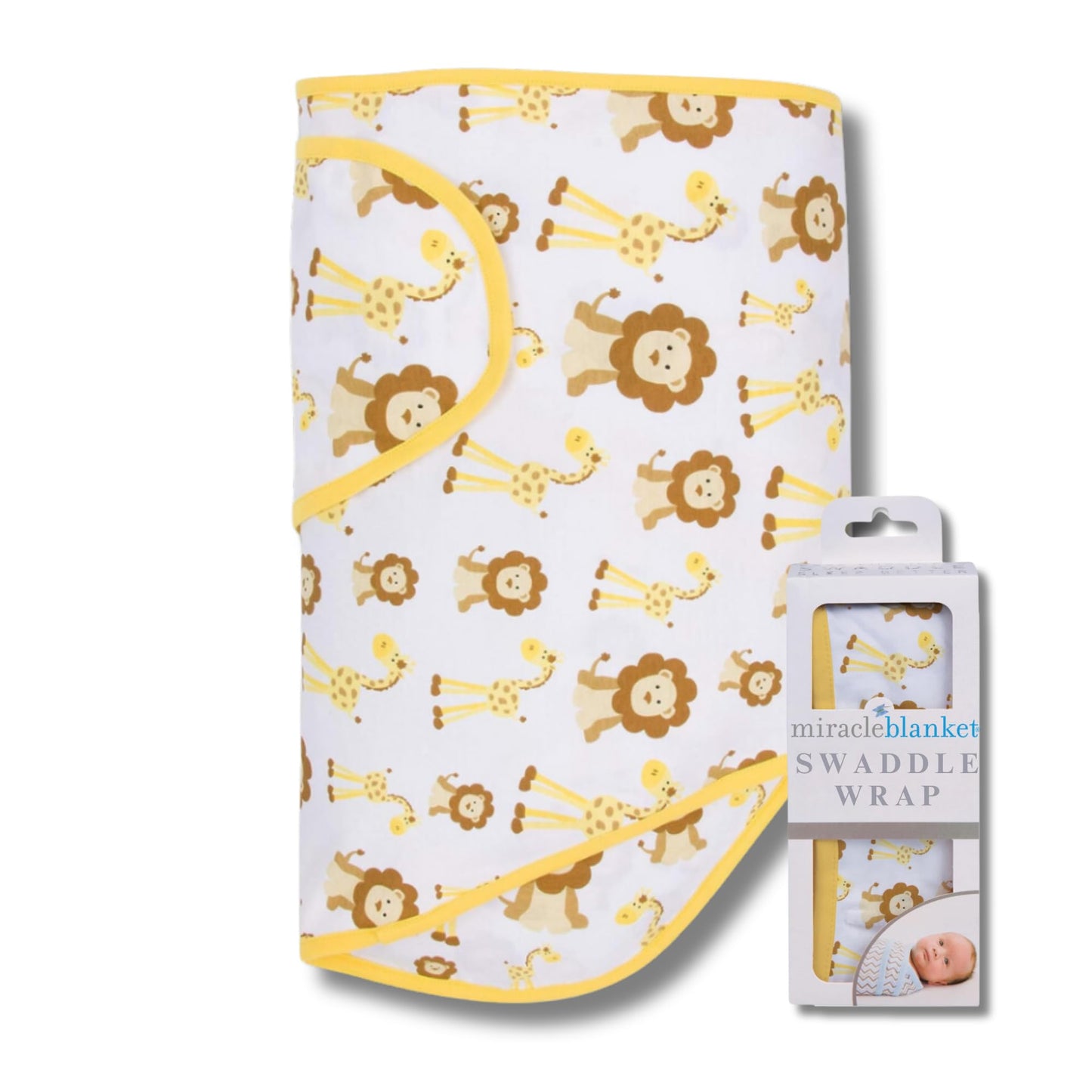 Miracle - Manta para Envolver – Ayuda a tu recién Nacido a Dormir más Tiempo, Saco de Dormir Suave y Seguro para bebés – Manta para Envolver fácil de Usar para un bebé Tranquilo (Jirafas y Leones)