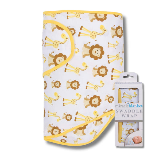 Miracle - Manta para Envolver – Ayuda a tu recién Nacido a Dormir más Tiempo, Saco de Dormir Suave y Seguro para bebés – Manta para Envolver fácil de Usar para un bebé Tranquilo (Jirafas y Leones)