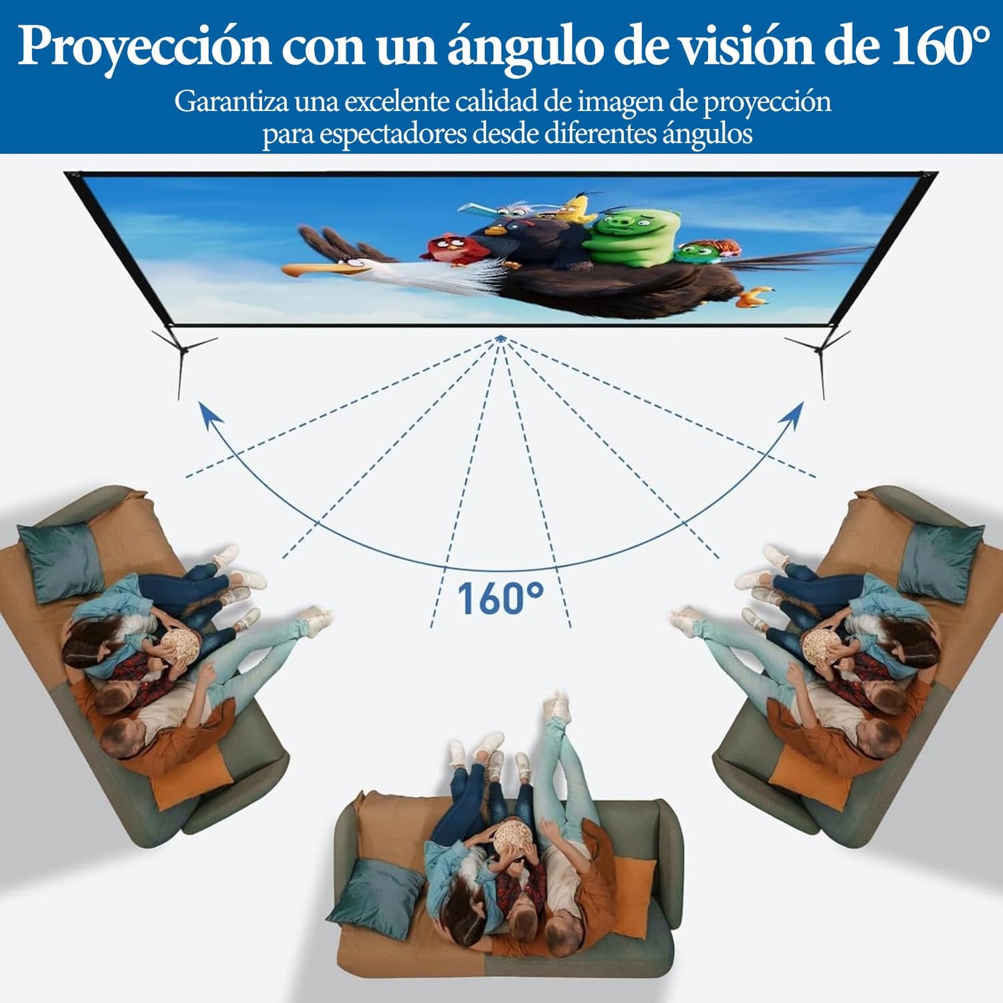 WEGOPAI Pantalla para Proyector de 100 Pulgadas, con Soporte Ajustable Pantalla de Proyección Portátil,16:9 4K HD Resistente a Las Arrugas Pantalla de Cine para La Noche de Cine y Fiesta