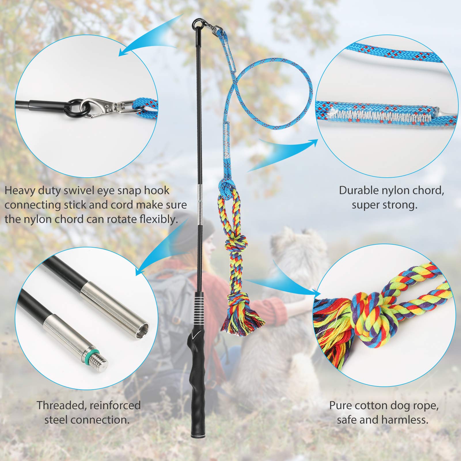 DIBBATU Juguete de poste de coqueteo para perros, varita interactiva para perros, tirón de guerra y ejercicio al aire última intervensión, juguete de señuelo de correa con cuerda de masticar para perseguir y entrenar para perros pequeños