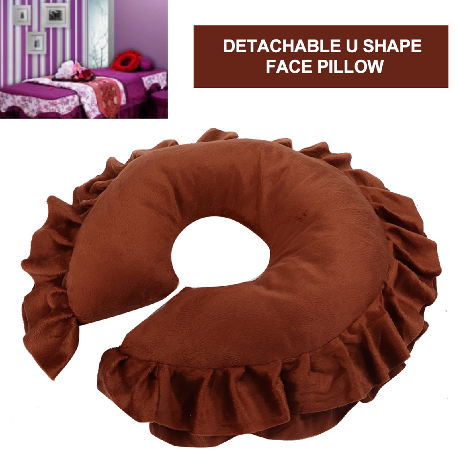 Almohada Facial en Forma de U Desmontable Marrón para Salón de Spa y Cama de Masaje