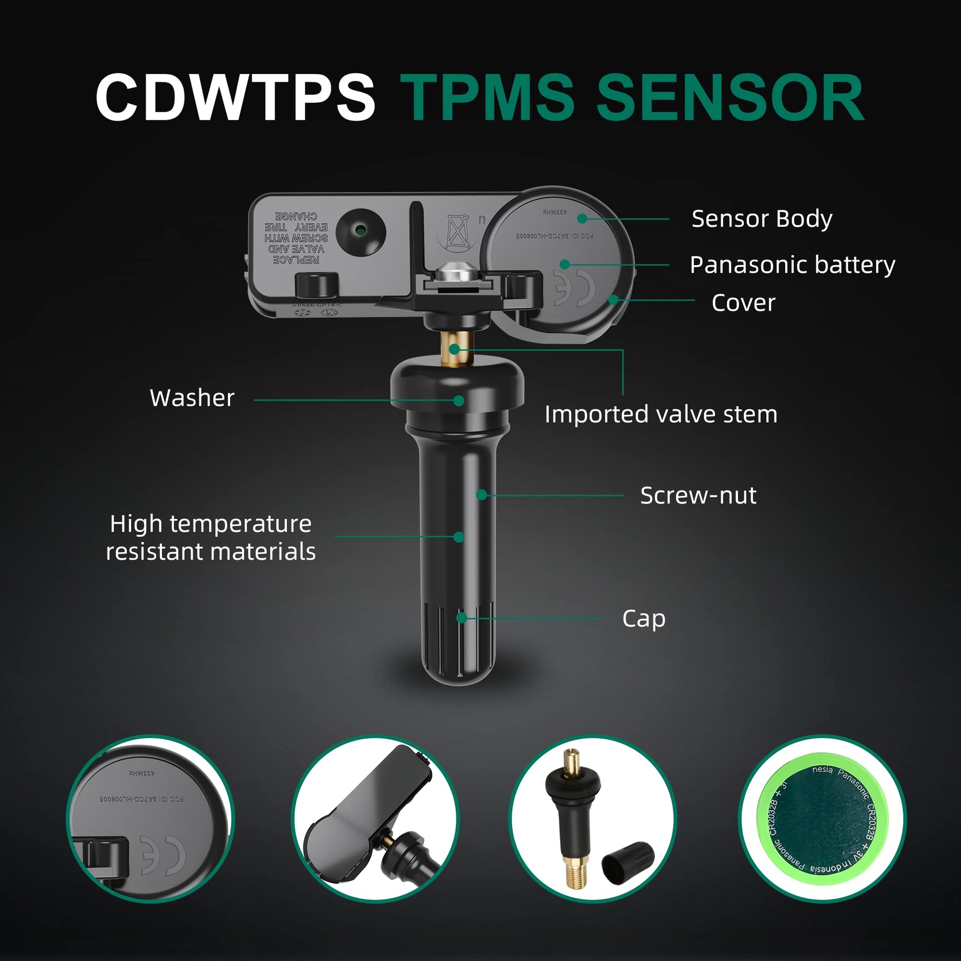 CDWTPS Sensor TPMS, sistema de monitor de presión de neumáticos de 433 Mhz compatible con Chrysler Dodge Jeep Ram Fiat reemplaza #56029398AB 68241067AA