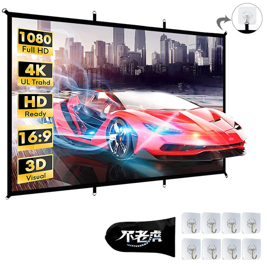 OPKOJIHY Pantalla para Proyector de 100 Pulgadas,16:9 Pantalla De Proyección HD Resistente a Las Arrugas,Visualización de Proyección Portátil con 8 Ganchos,Pantalla de película,para Camping,Oficina