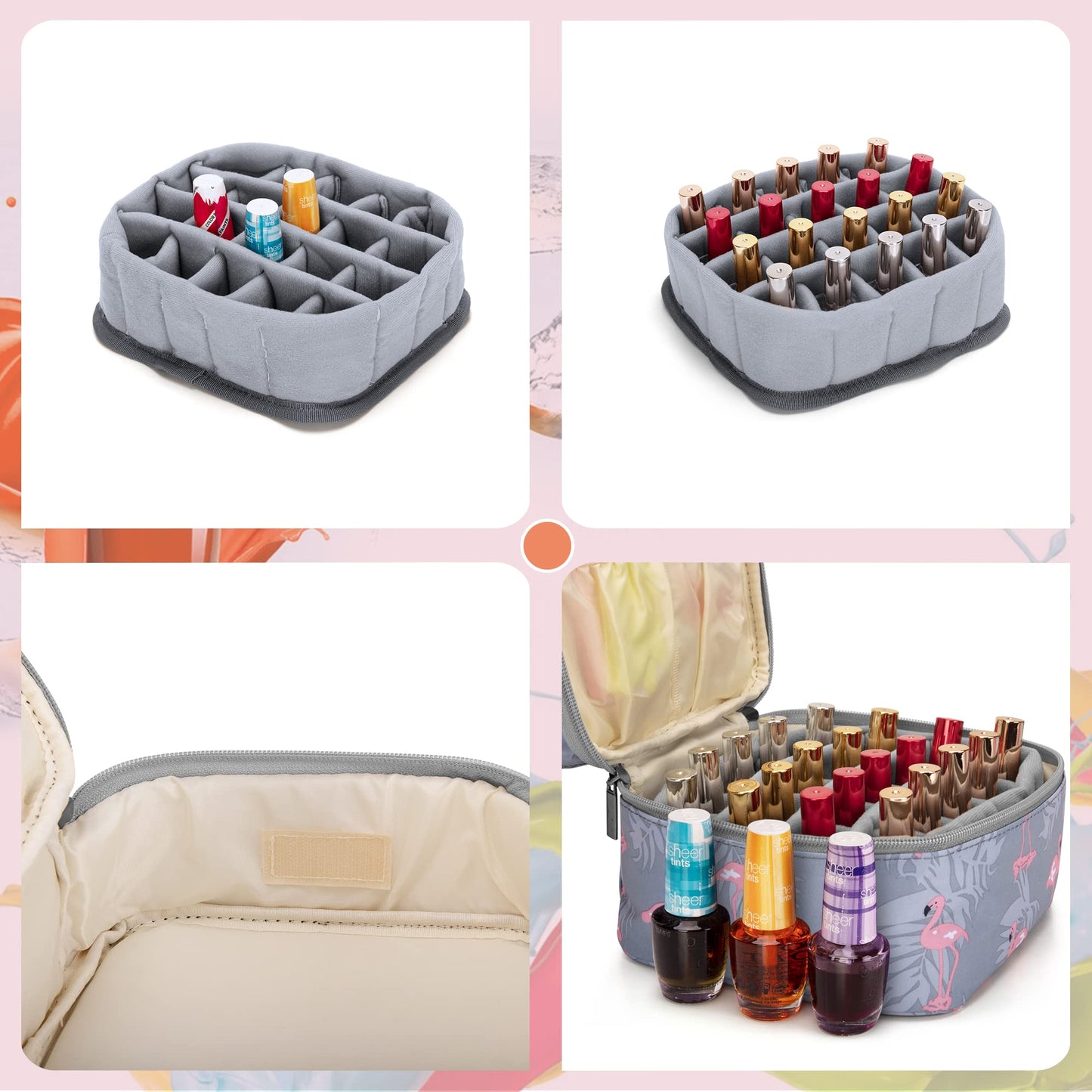 Luxja Nail Polish Carrying Case - Holds 20 Bottles (15ml - 0.5 fl.oz), Double-layer Organizer for Nail Polish and Manicure Set, Flamingo