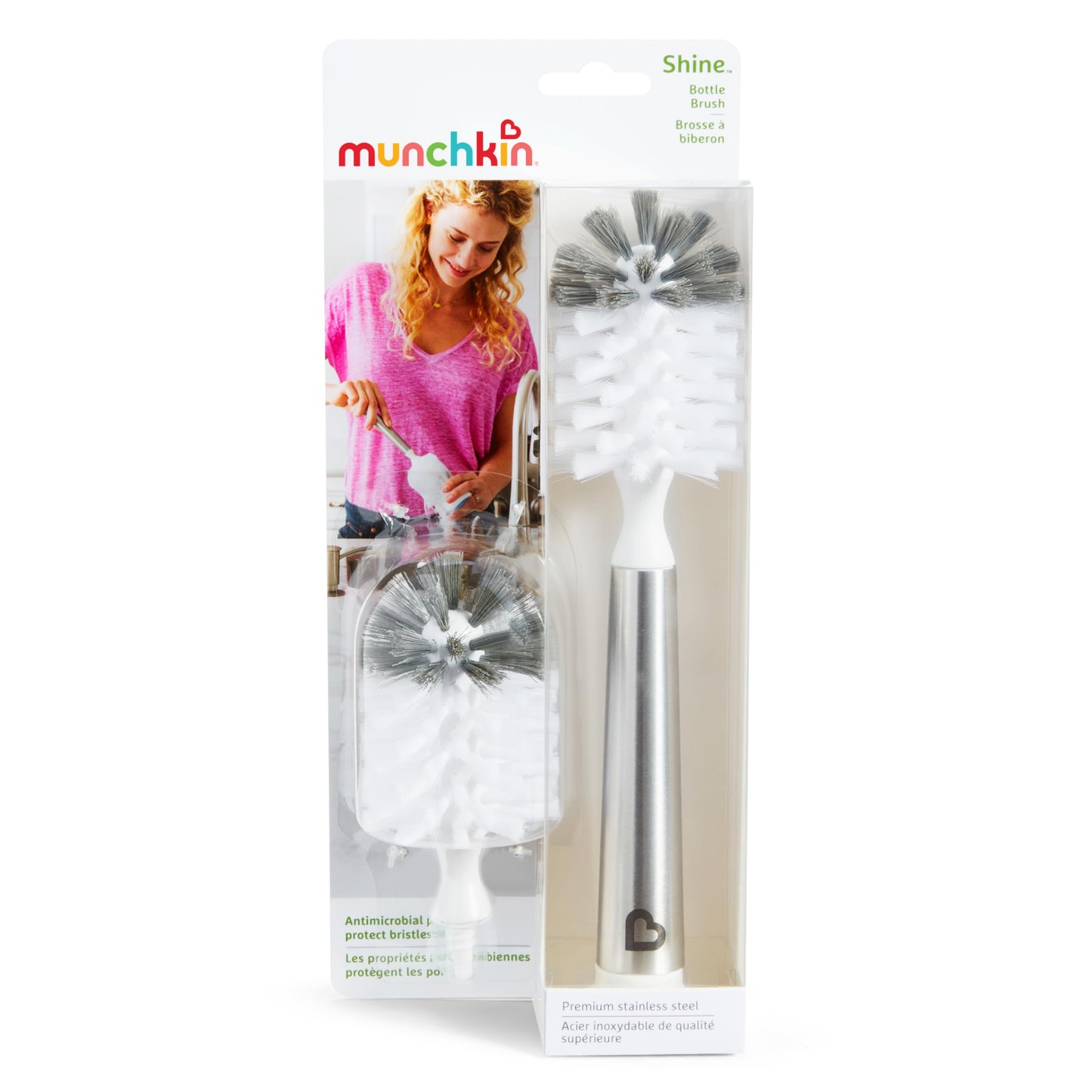 Cepillo para Polvo Munchkin Shine Acero Inoxidable con Cabezal de Recambio