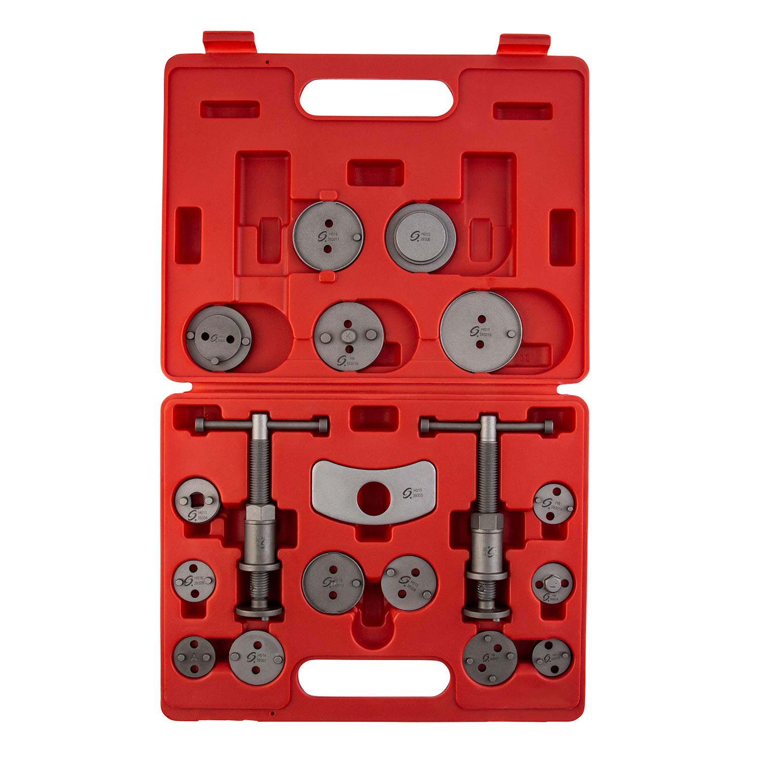 Sunex Tools 3930 Master - Juego de herramientas de pinza de freno de disco y kit de viento, compresor, juego de herramientas esparcidor para reemplazo de pastillas de freno con pernos de empuje magnéticos, 18 piezas