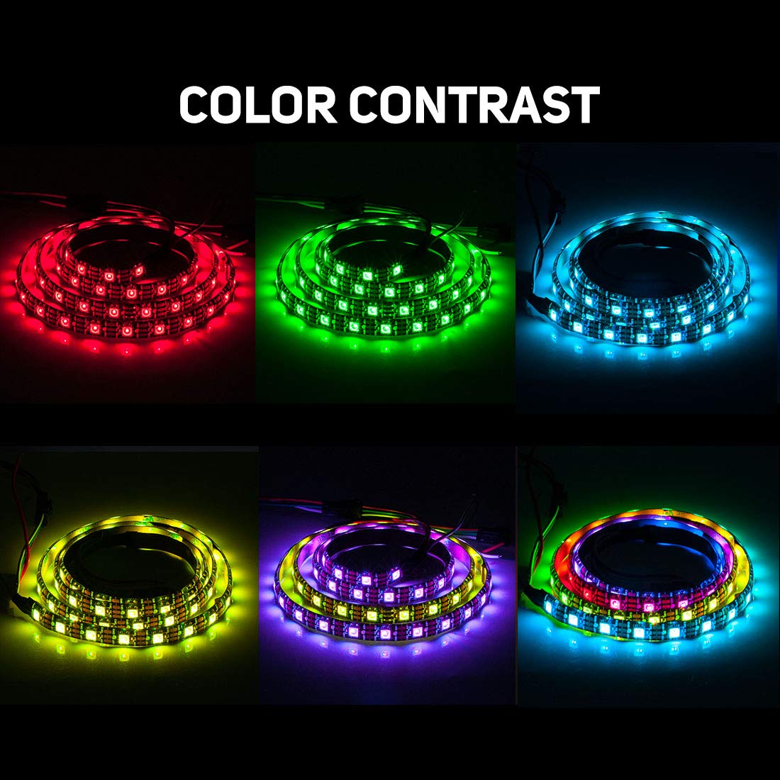 BTF-LIGHTING WS2812B - Tira de LED RGB ECO, efectos de persecución 5050SMD direccionable individualmente 3.3 pies 60 Pixeles/m, color flexible de ensueño IP65 para proyectos de bricolaje de recámara