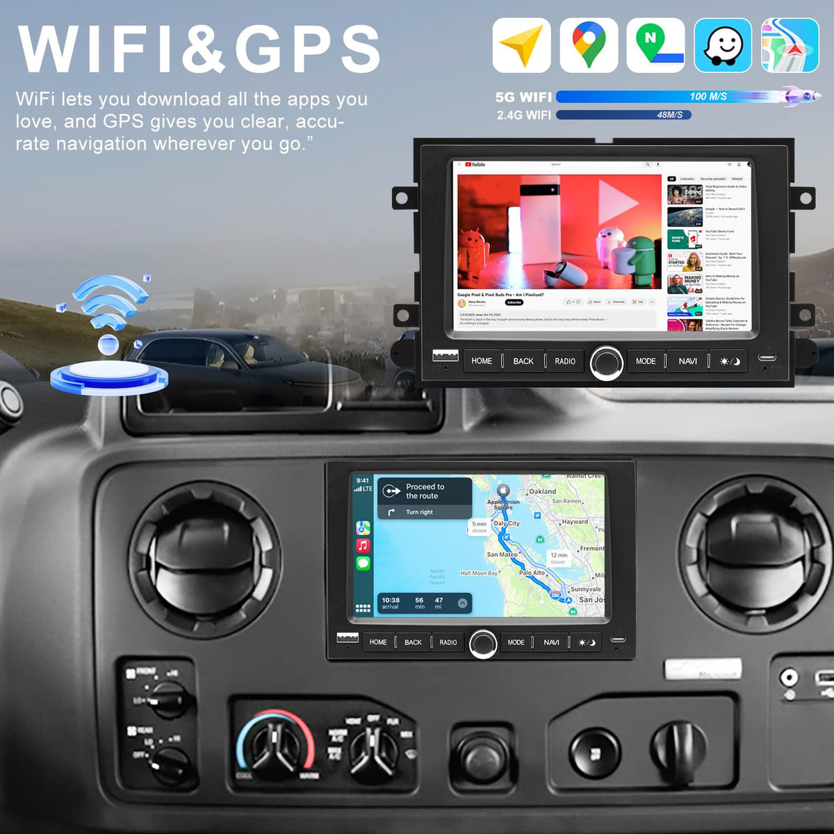Radio de Coche Pantalla Táctil 7 Pulgadas Carplay WiFi 5G Cámara