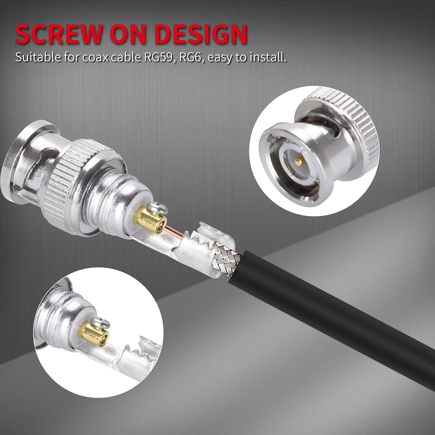 DAIERTEK - 24 conectores BNC RG59 RG6 macho sin soldadura BNC conector de compresión atornillado terminal coaxial para CCTV seguridad vigilancia cámara cable coaxial