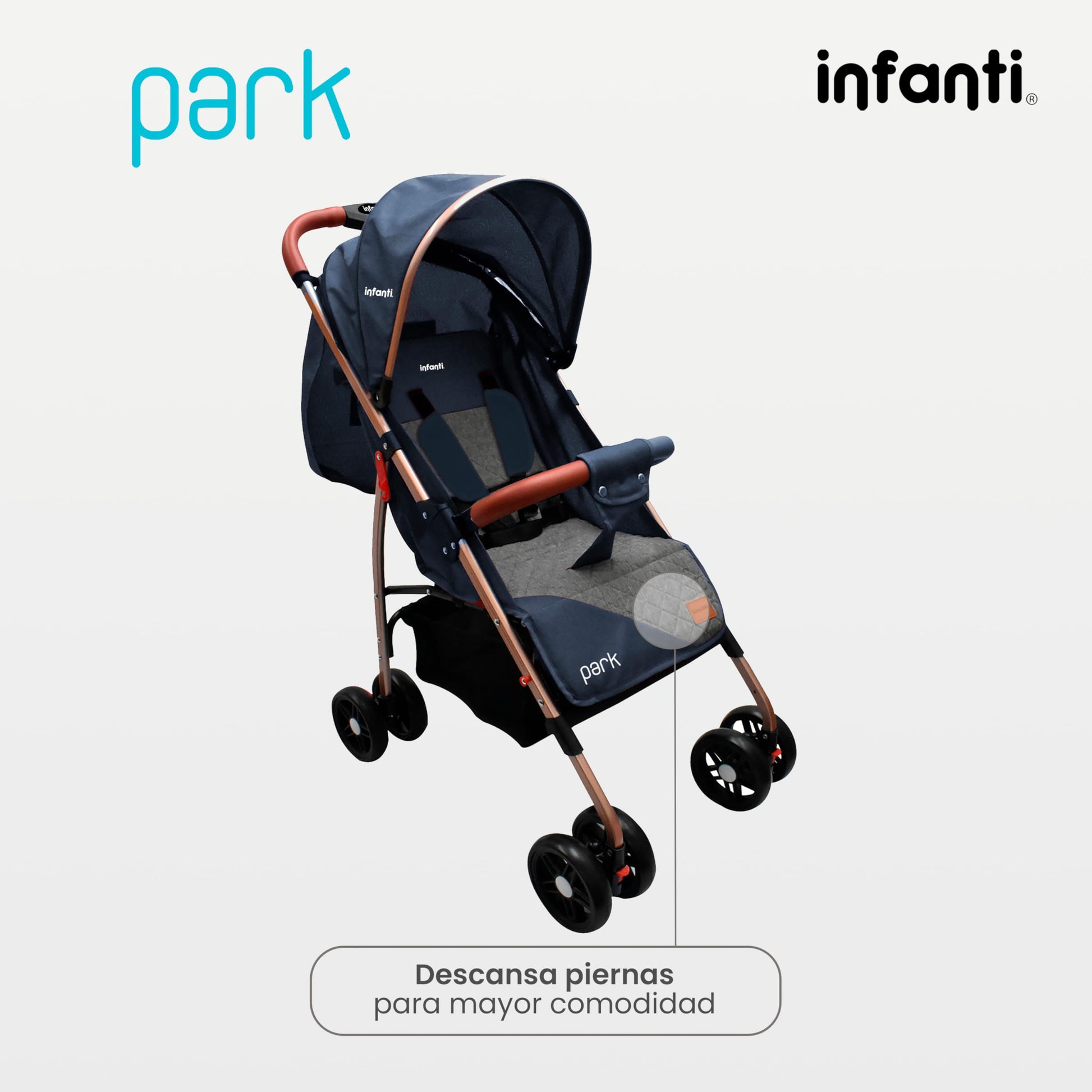 INFANTI | Carriola para Bebe con Mosquitero PARK | Carreola con Portabebé - Carriola de Viaje - Carrito para Bebe | Charola Barra de Seguridad Desmontable | Cosas para Bebes 6 Meses hasta 15 kg