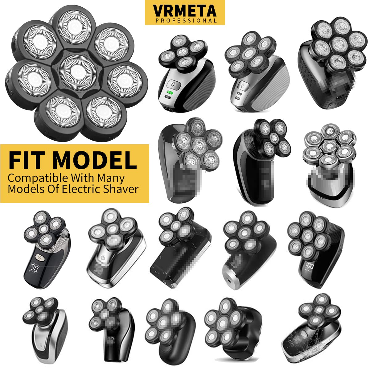 VRMETA- Cabezales de repuesto para afeitadora de cabeza, cuchillas flotantes, afeitadora eléctrica de acero inoxidable afilada 8D para hombres